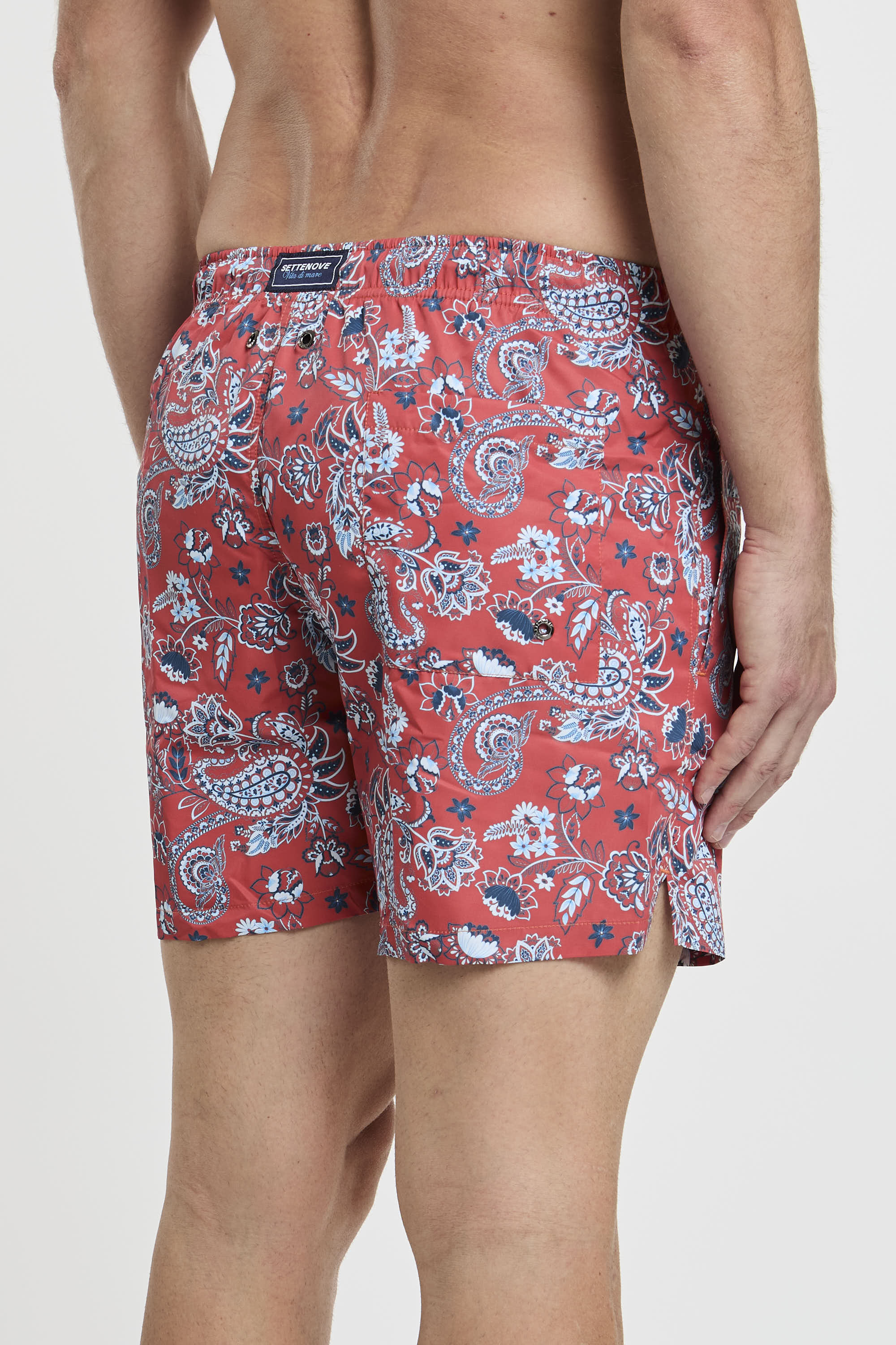 Settenove Swimsuit Trunks Paisley Print Coral Fabric-5