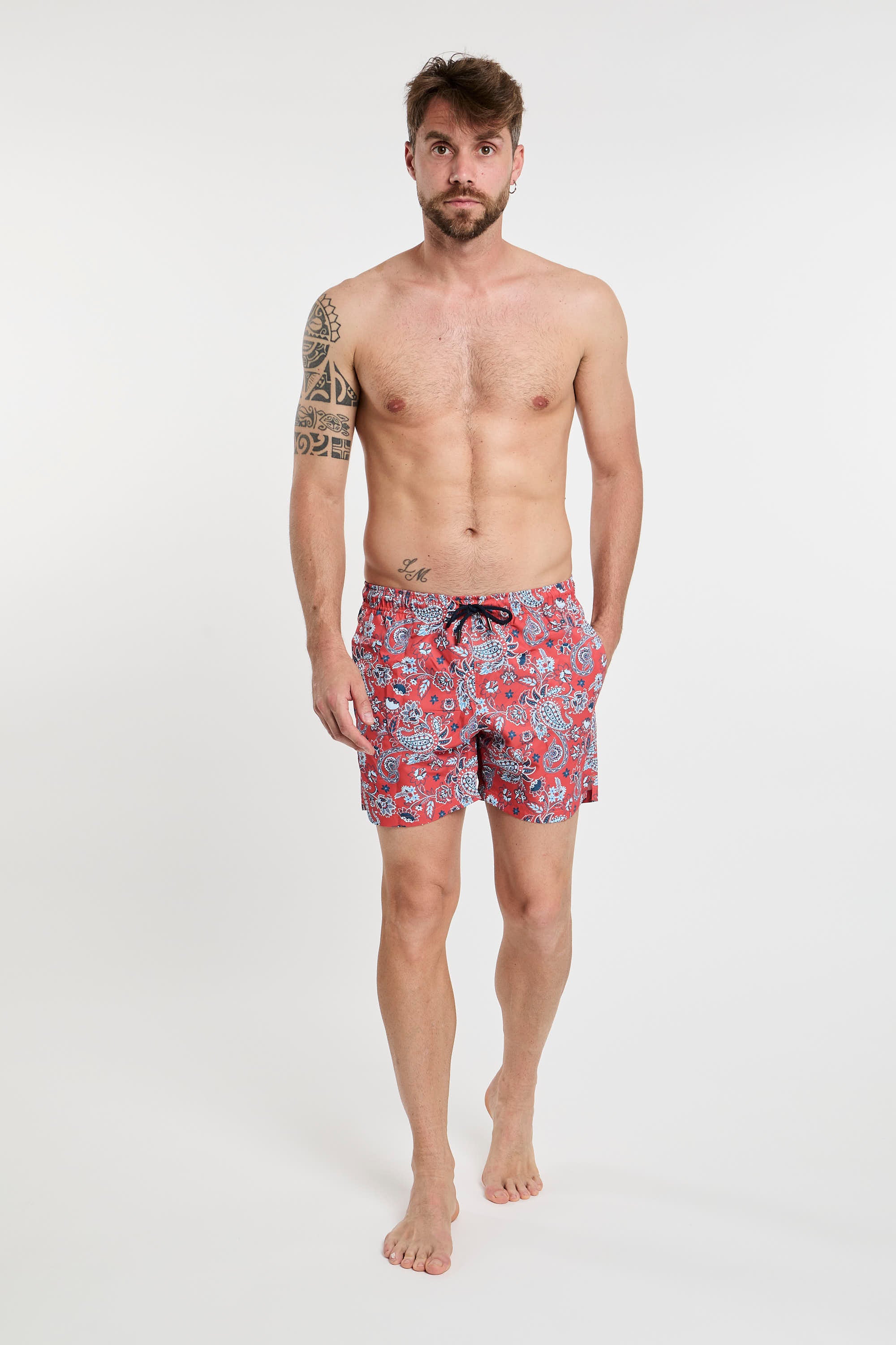 Settenove Swimsuit Trunks Paisley Print Coral Fabric-7