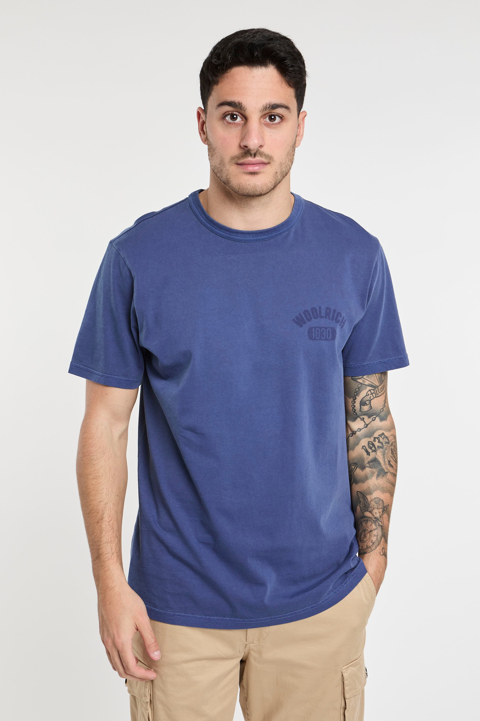 Woolrich Garment-Dyed Pure Cotton Blue T-Shirt-1