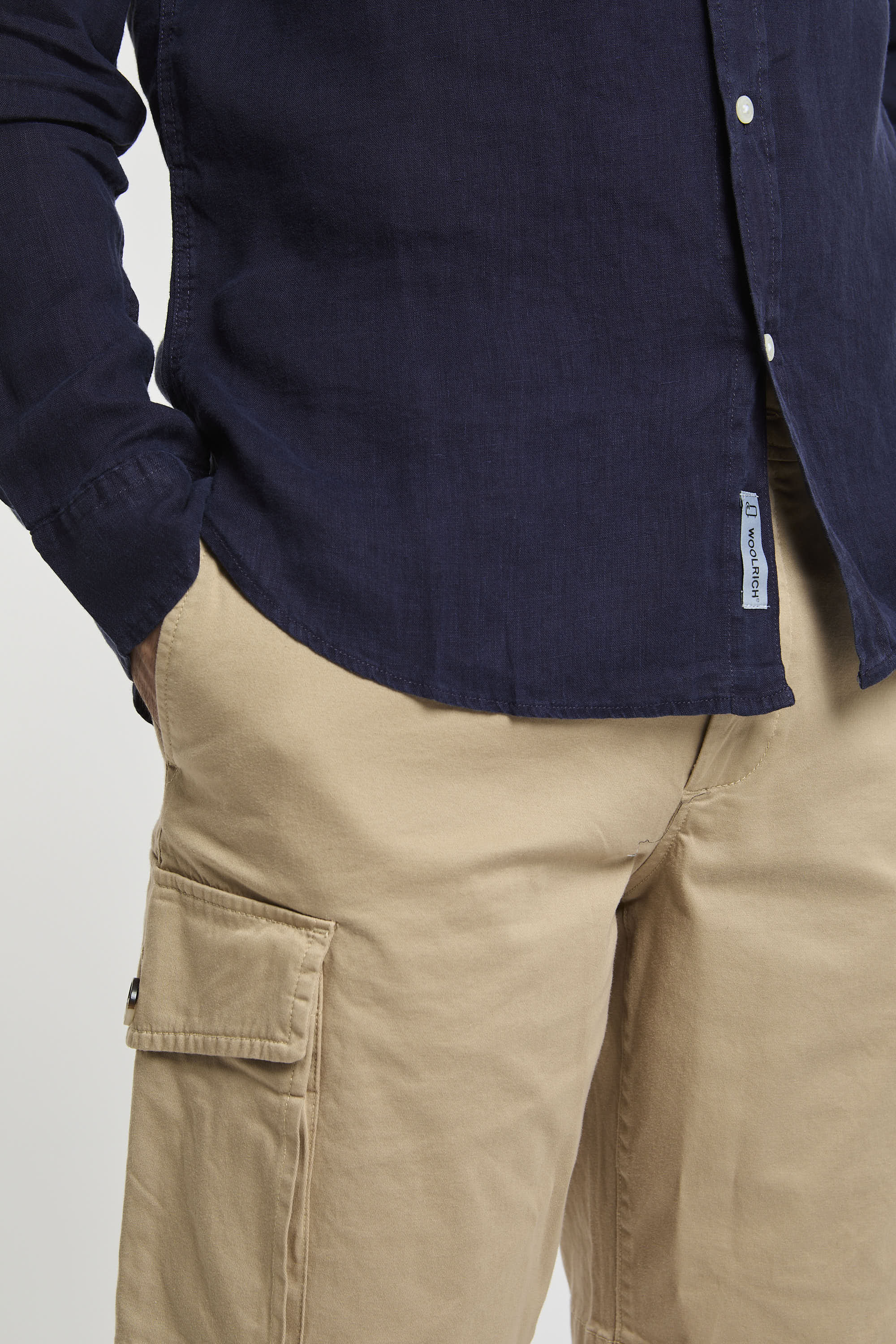 Woolrich Pure Linen Shirt with Mandarin Collar Blue-5