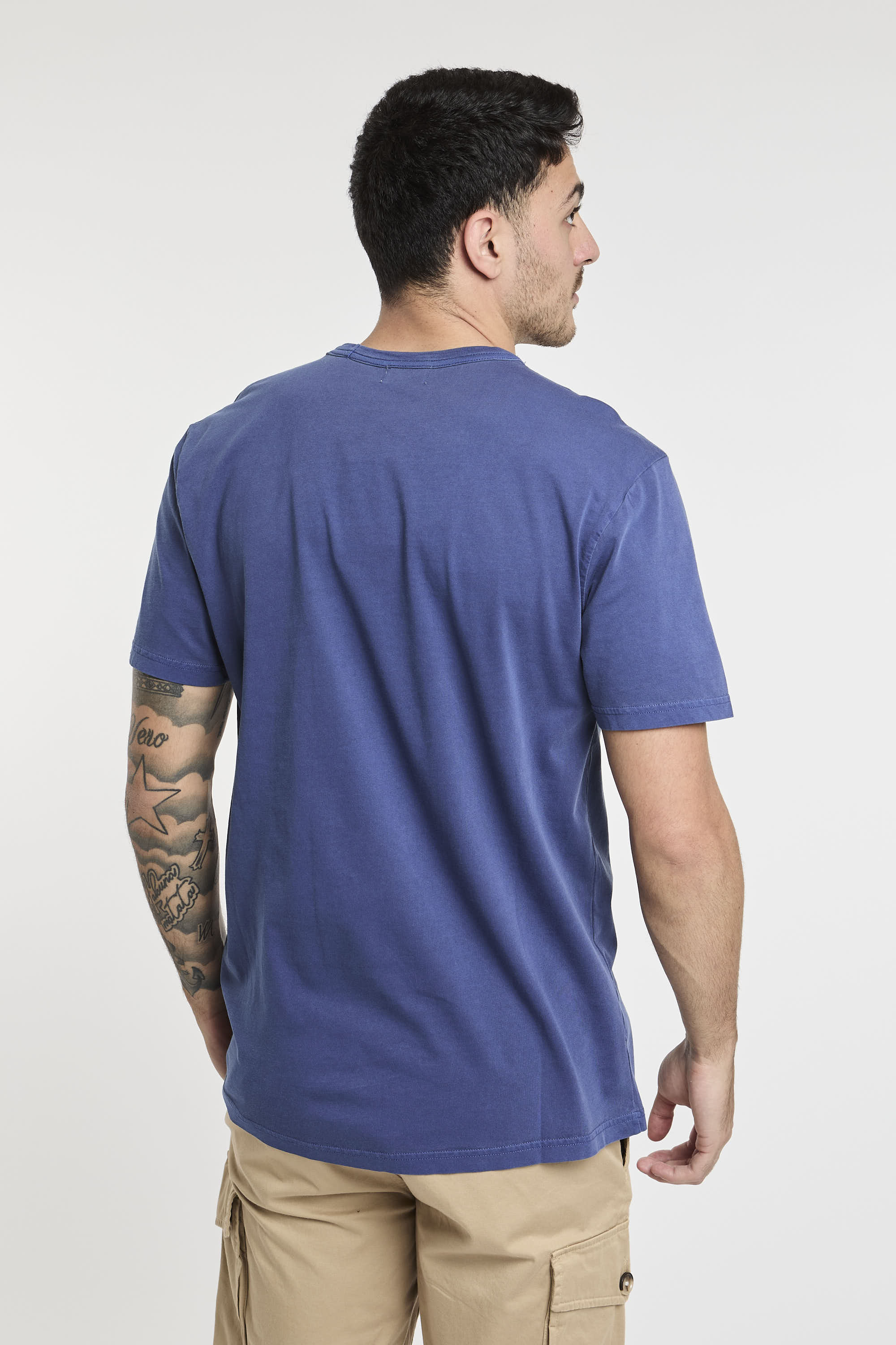 Woolrich Garment-Dyed Pure Cotton Blue T-Shirt-5