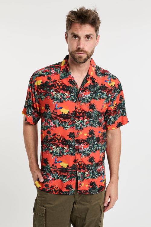 Mauna Kea Hawaiian Print Viscose Shirt Orange-2