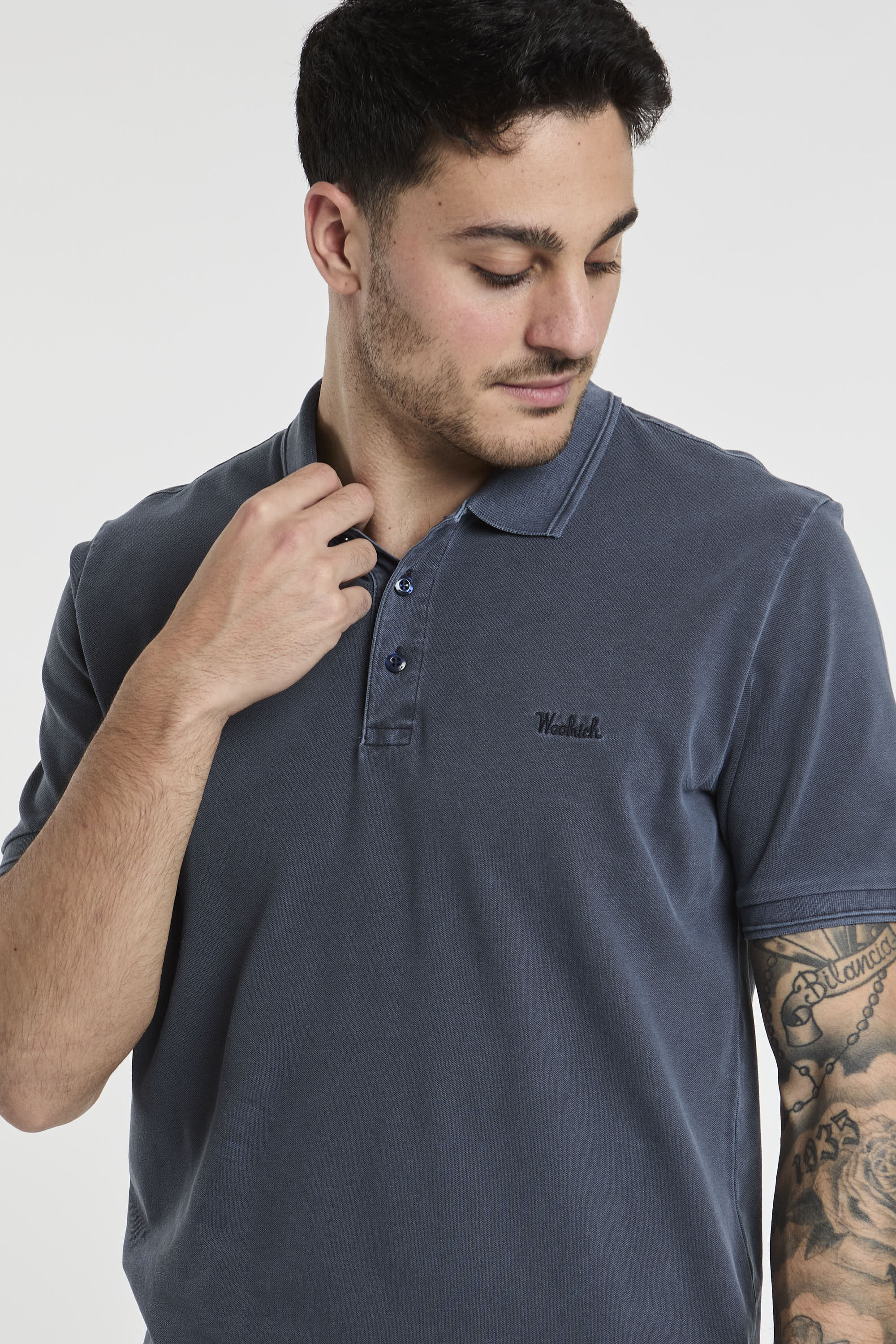 Woolrich Polo Mackinack in Stretch Cotton Piqué Blue-3
