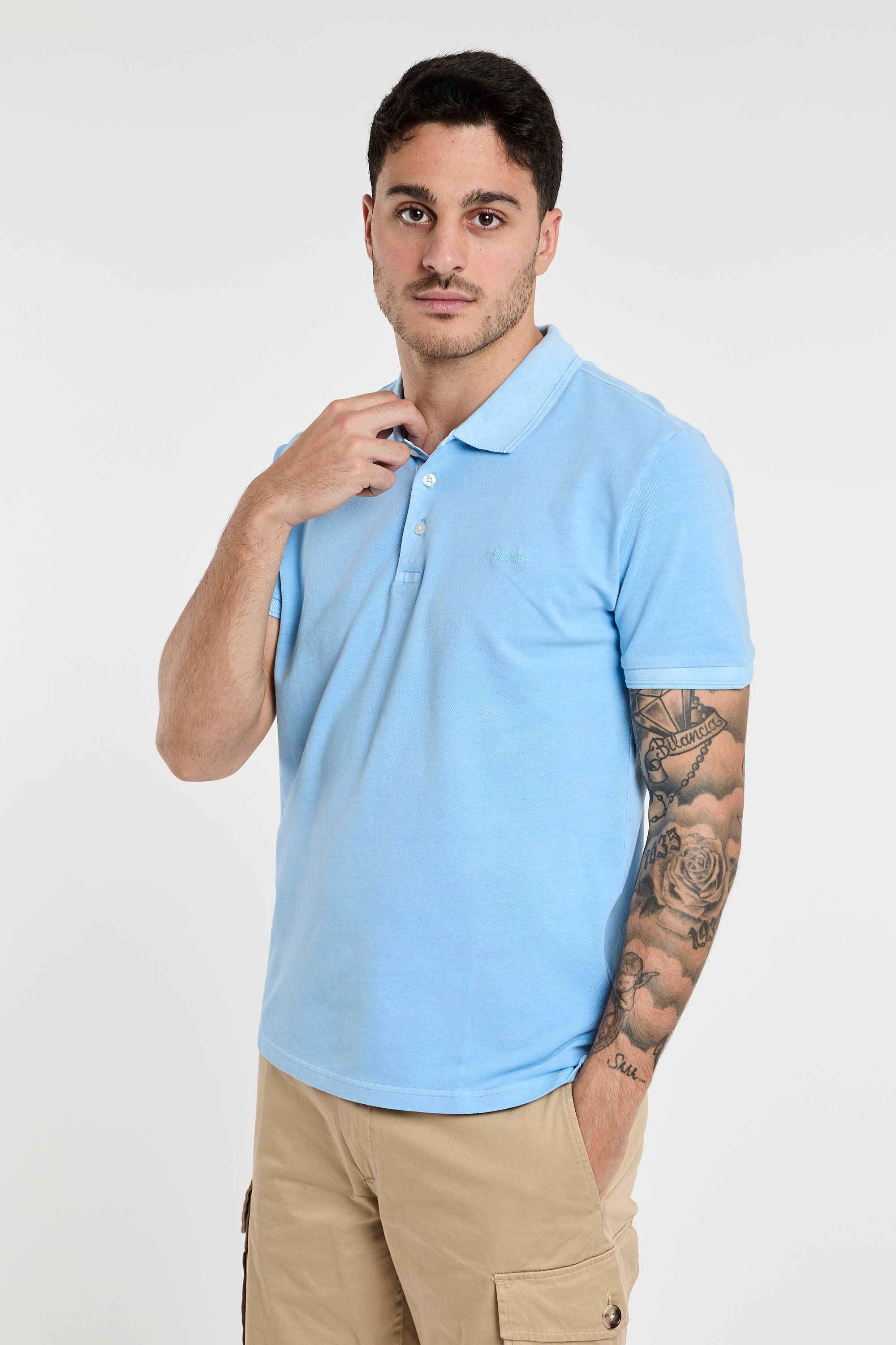 Woolrich Mackinack Piqué Stretch Cotton Polo in Light Blue-3