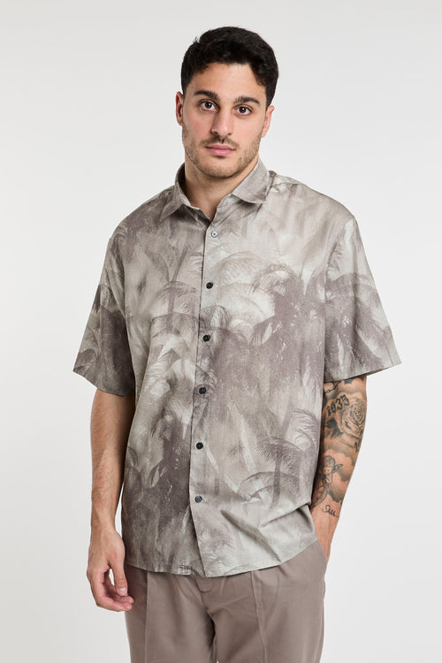 Emporio Armani Over Fit Lyocell/Cotton Shirt with Grey Print