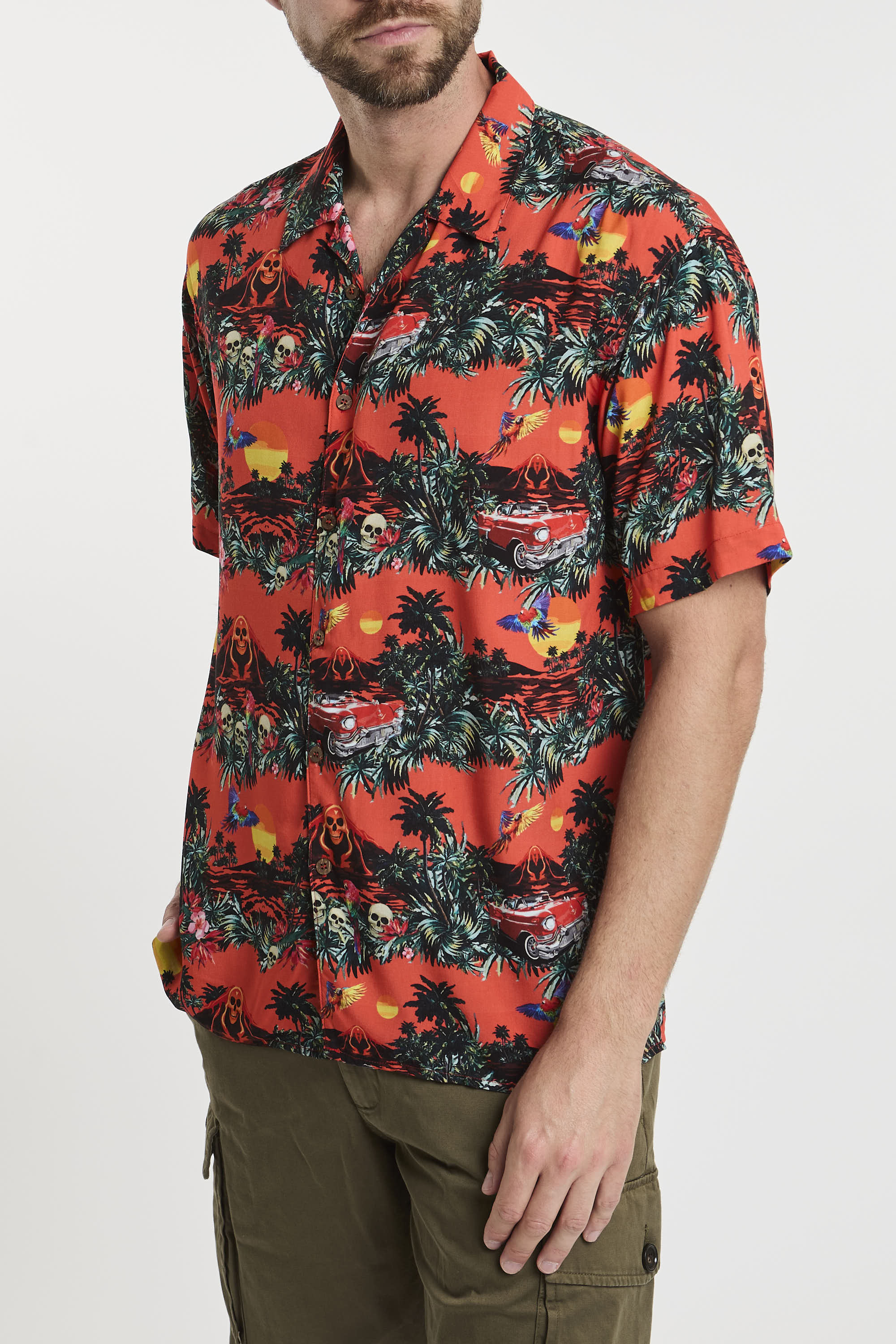 Mauna Kea Hawaiian Print Viscose Shirt Orange-3