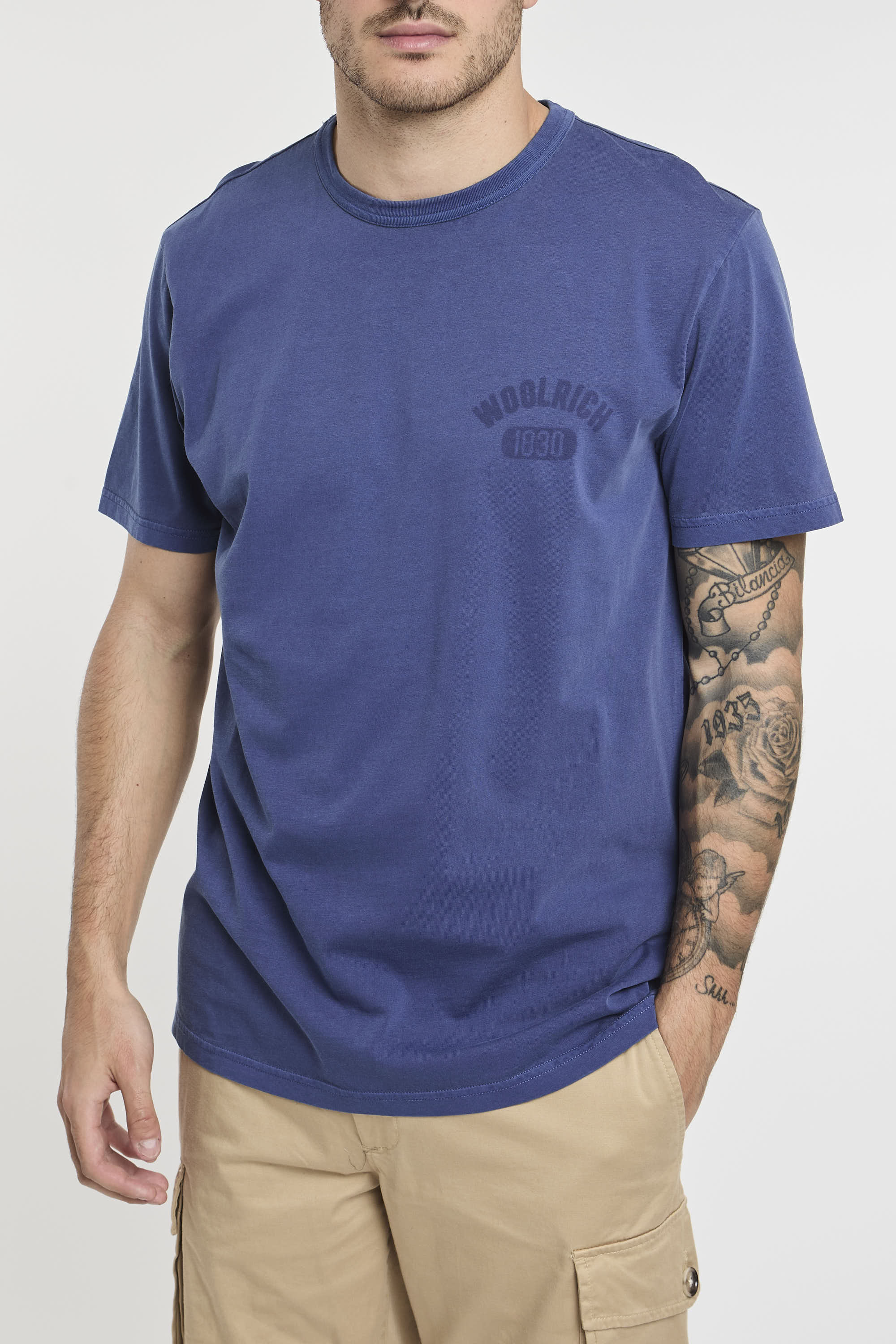 Woolrich Garment-Dyed Pure Cotton Blue T-Shirt-3