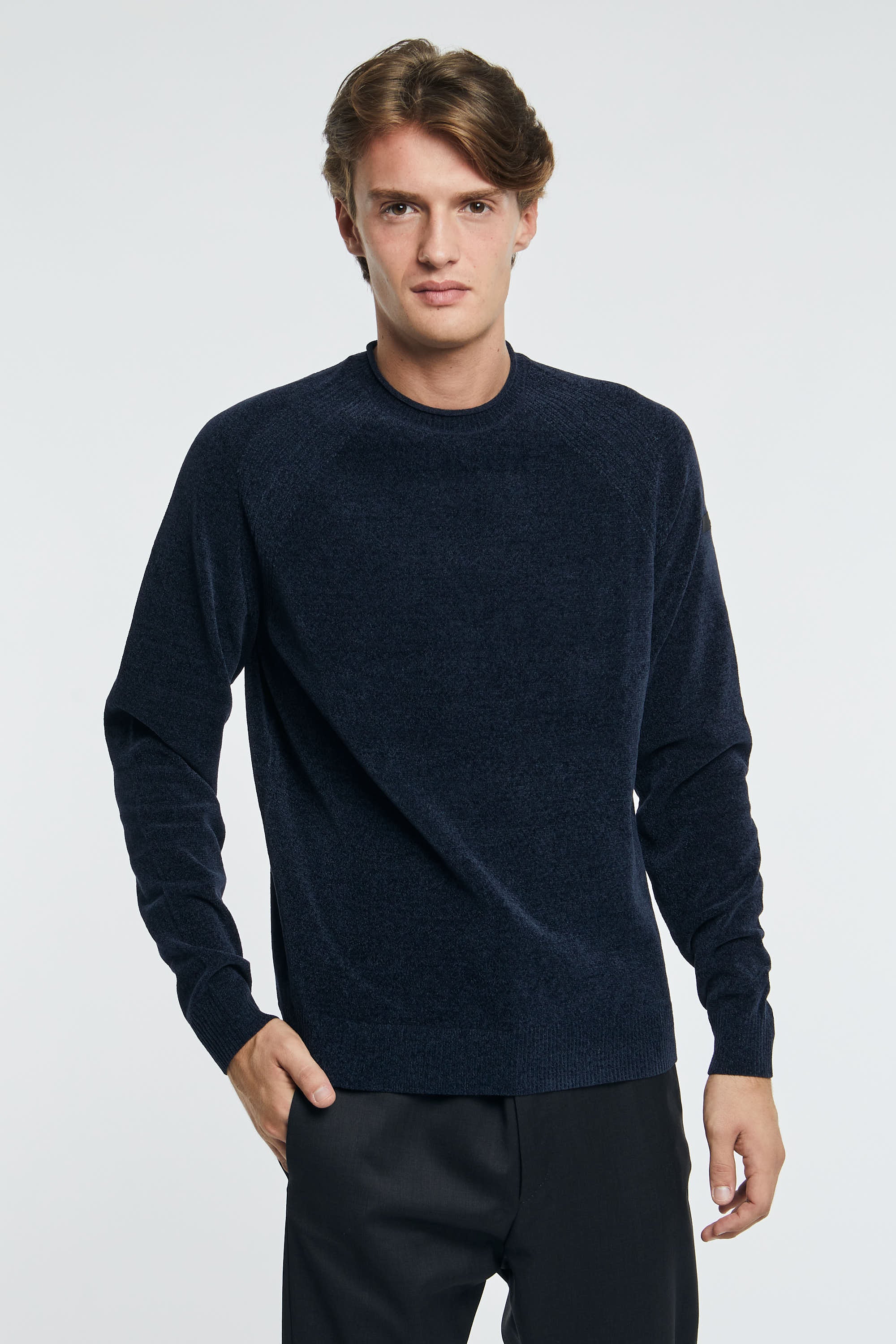 RRD Crew Neck Sweater Velvet Round Knit 100% Polyester Blue-3