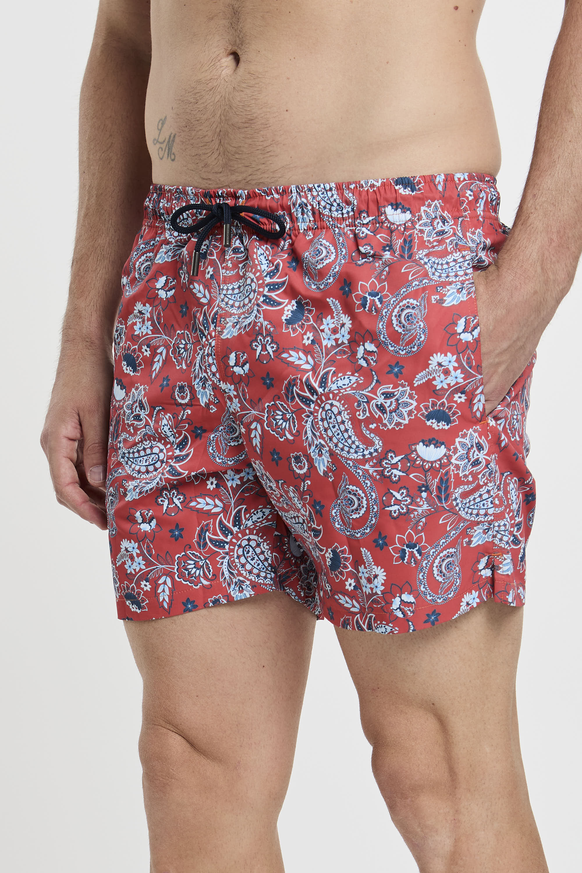 Settenove Swimsuit Trunks Paisley Print Coral Fabric-4