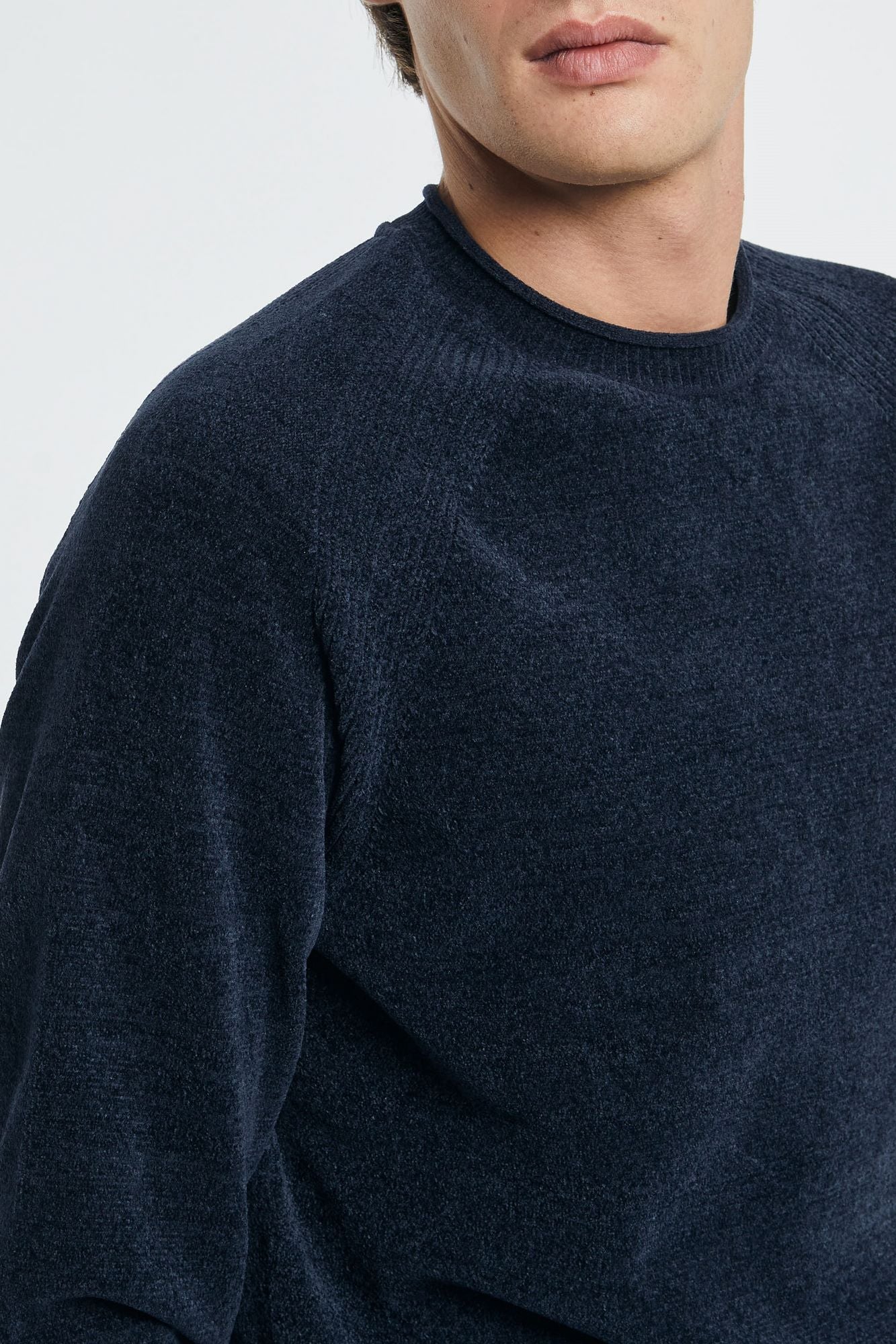 RRD Crew Neck Sweater Velvet Round Knit 100% Polyester Blue-1
