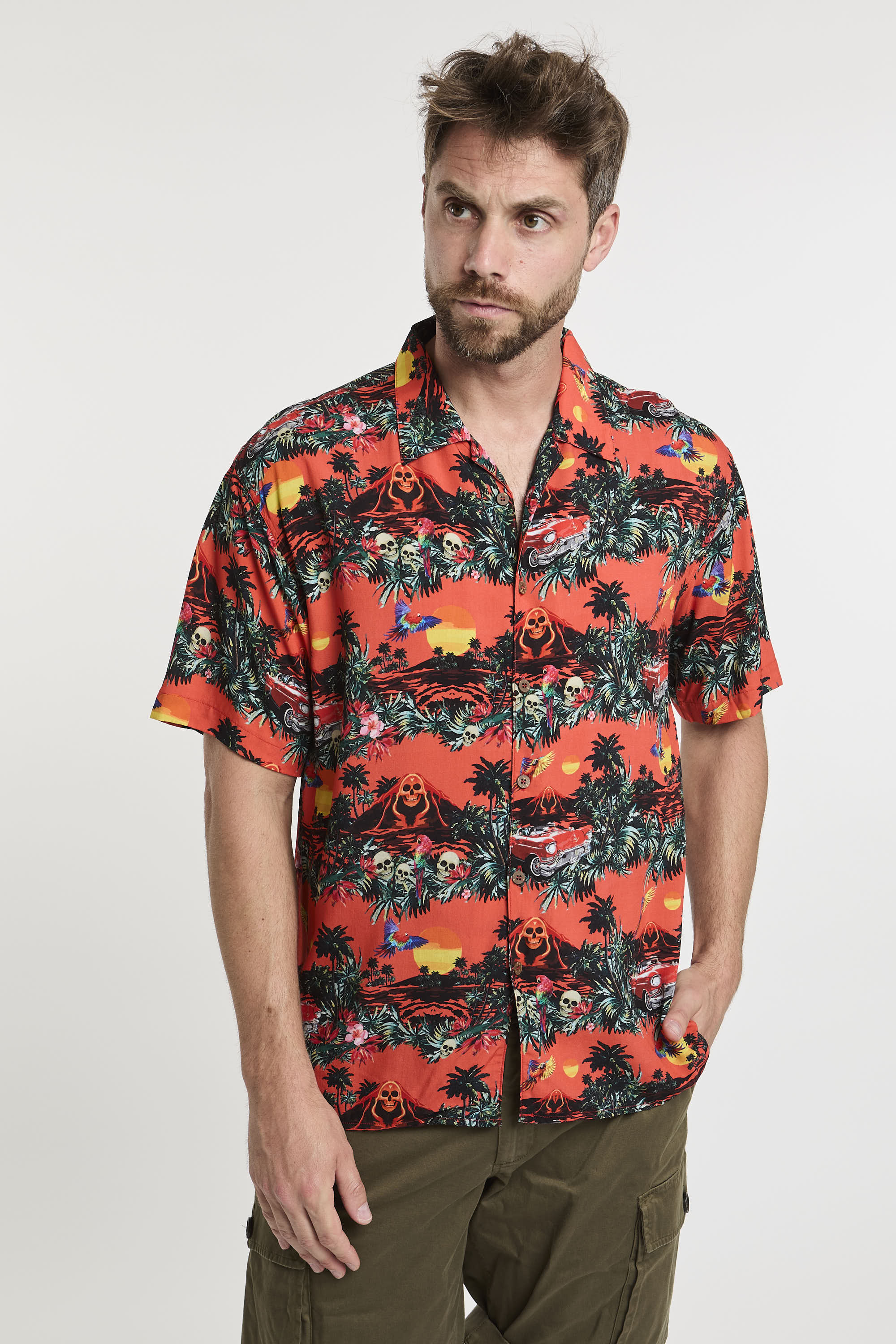 Mauna Kea Hawaiian Print Viscose Shirt Orange-4