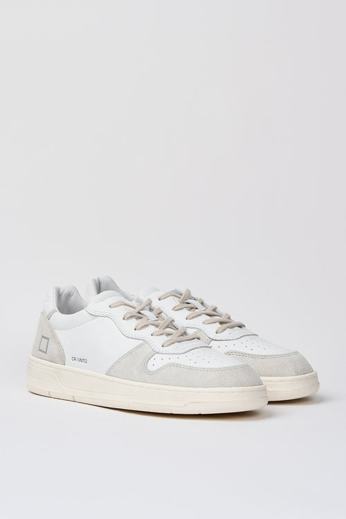 D.A.T.E. Court Vintage Leather/Suede White Sneakers-2