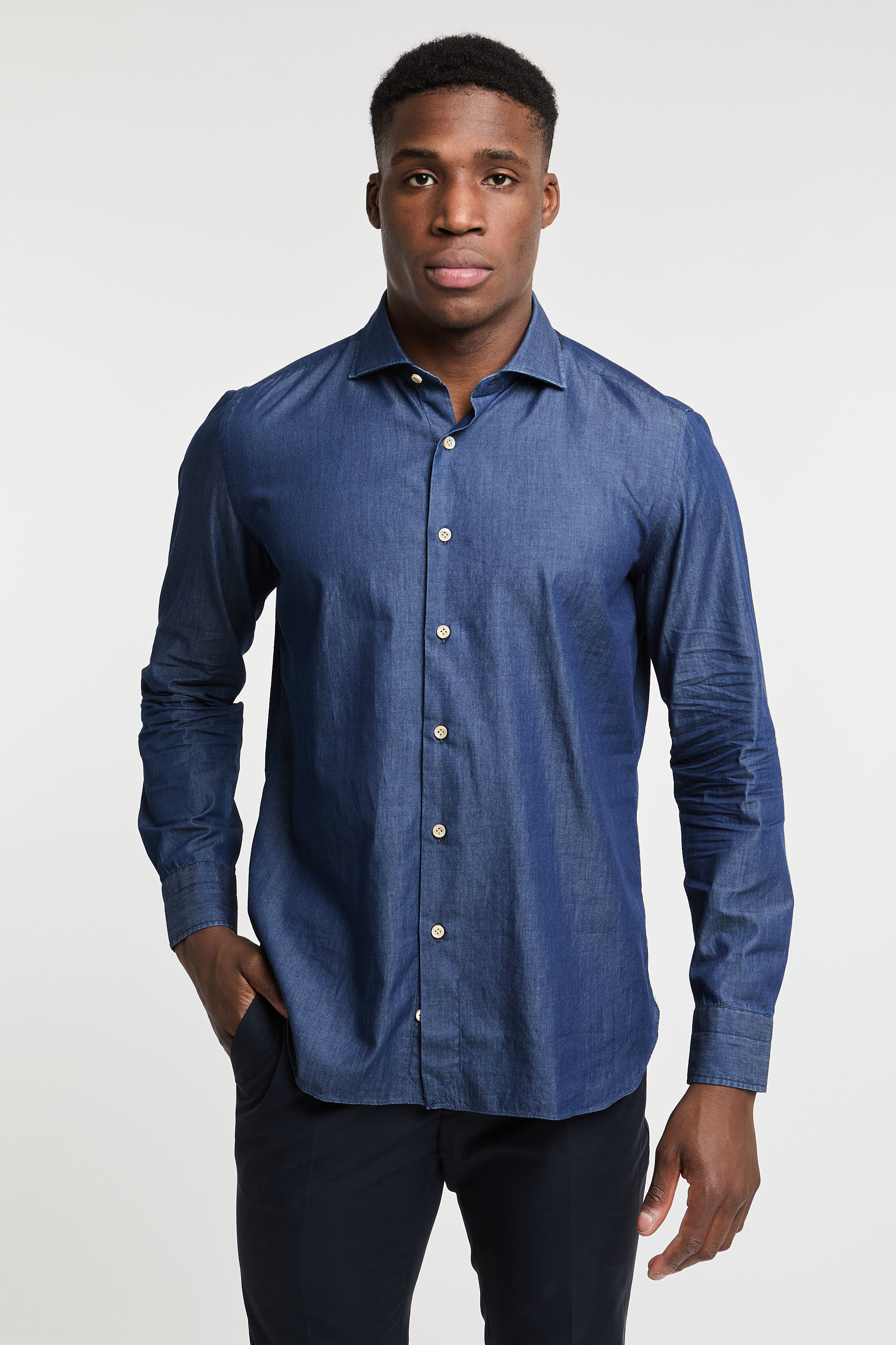 Truzzi Denim Cotton Shirt Dark Blue Color-3