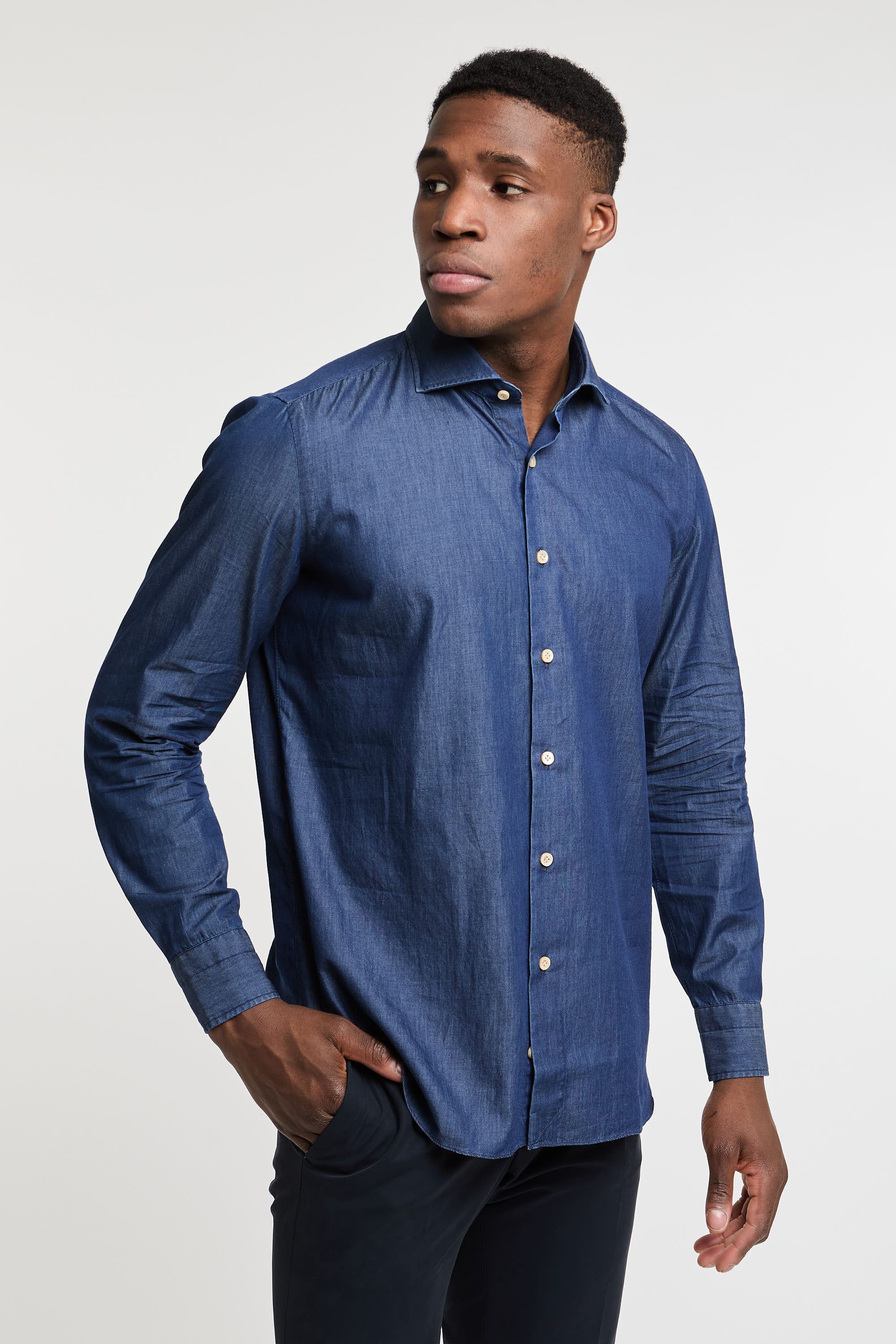 Truzzi Denim Cotton Shirt Dark Blue Color-4