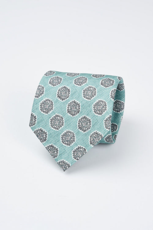 Handmade silk tie with vintage motif print