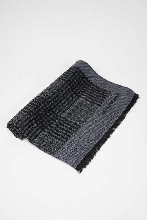 Emporio Armani Modal/Mohair Blend Scarf with Jacquard Pattern Black