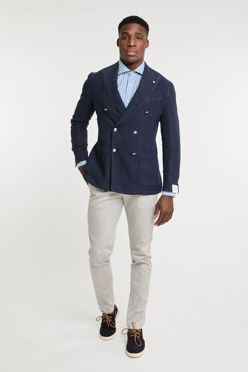 L.B.M. 1911 Double-Breasted Linen Blue Jacket-2