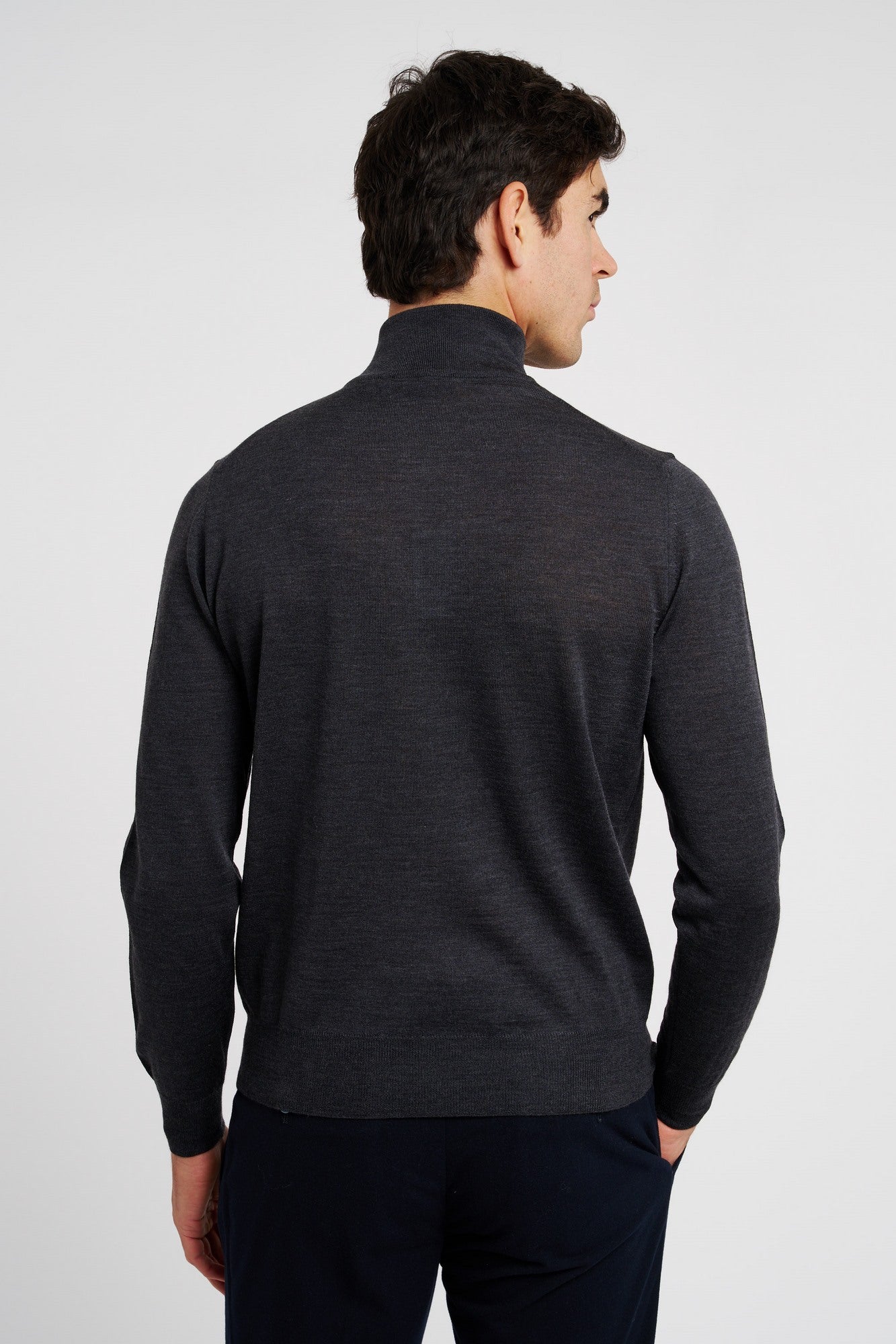 Canali Knitted Zip-up Wool Sweater Grey-5