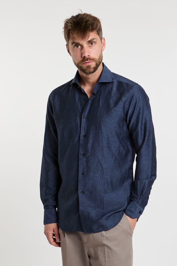 Xacus Wool/Linen Blend Shirt Blue - 3