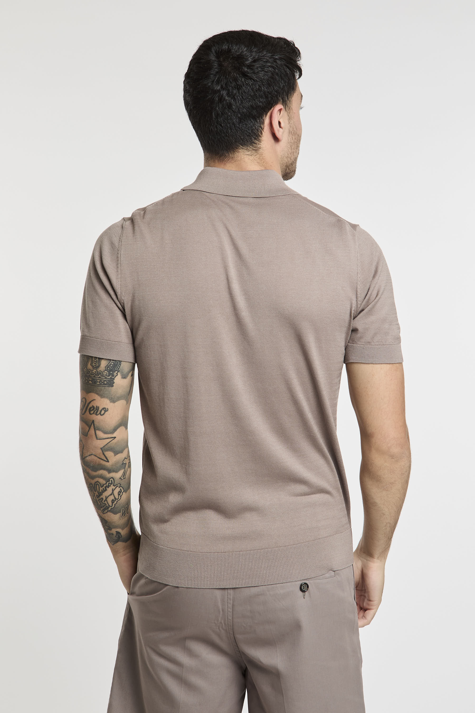 Paolo Pecora Silk and Cotton Blend Polo in Taupe-5