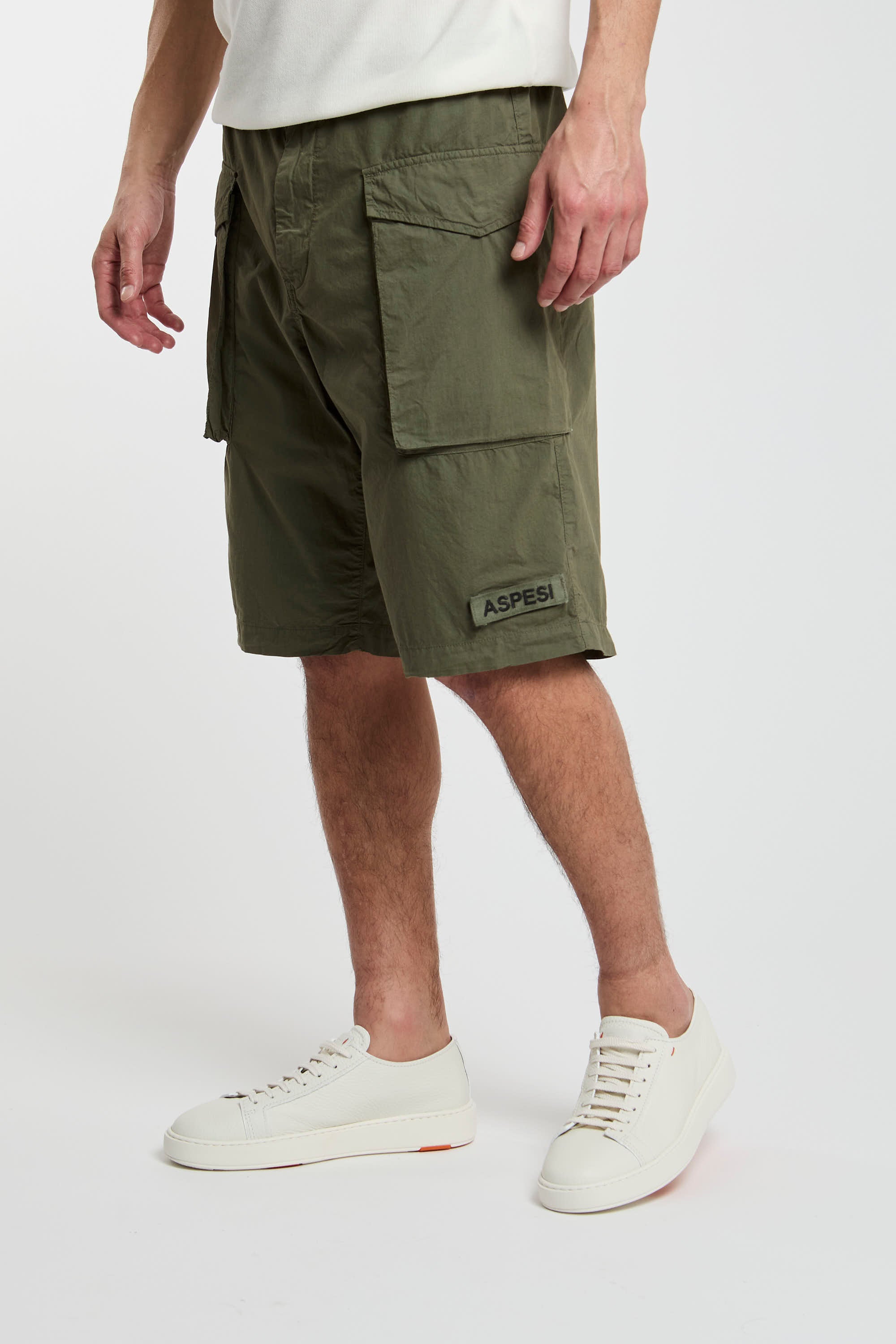 Aspesi Green Military Cotton Cargo Bermuda Shorts-4