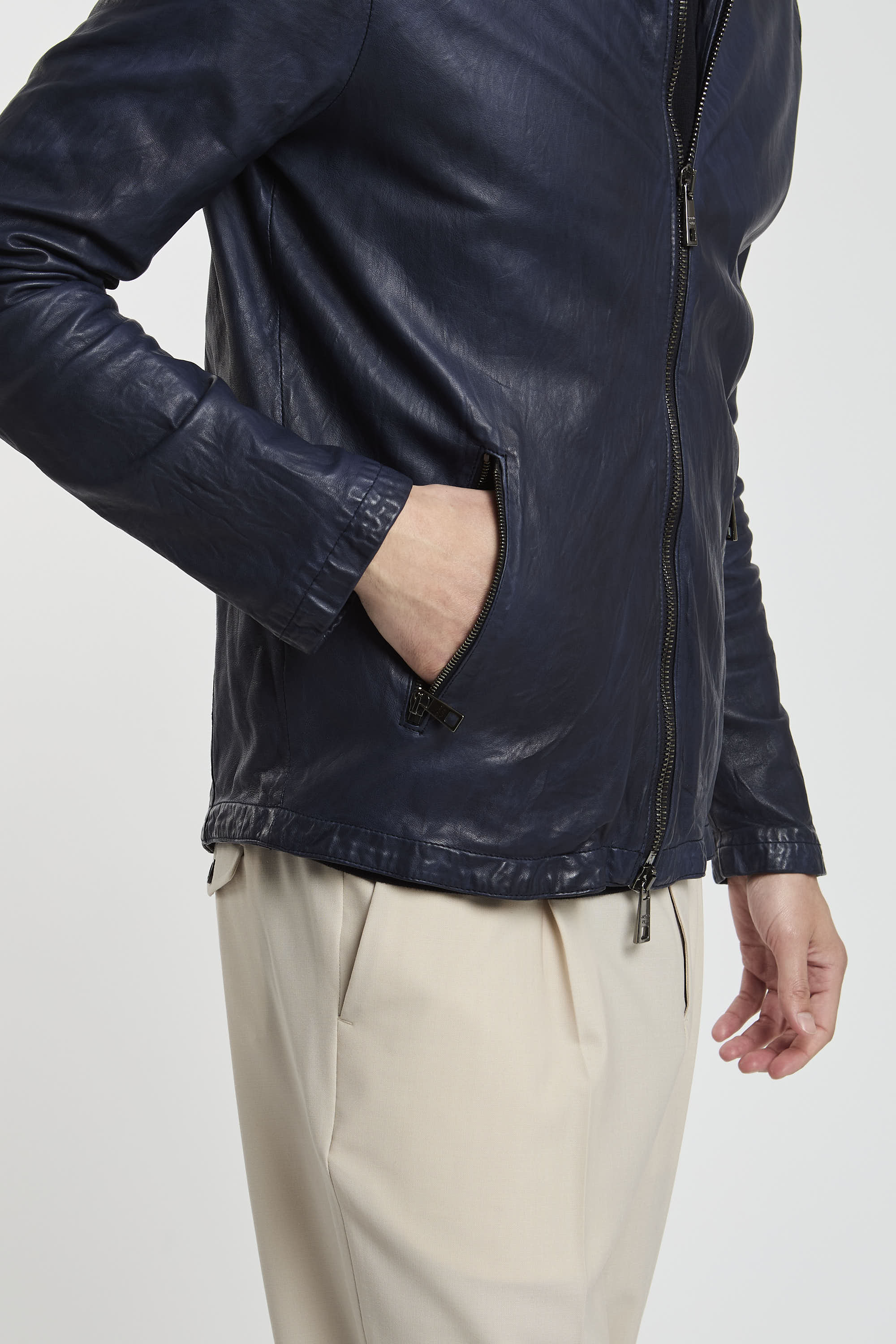 Giorgio Brato Blue Leather Jacket-6