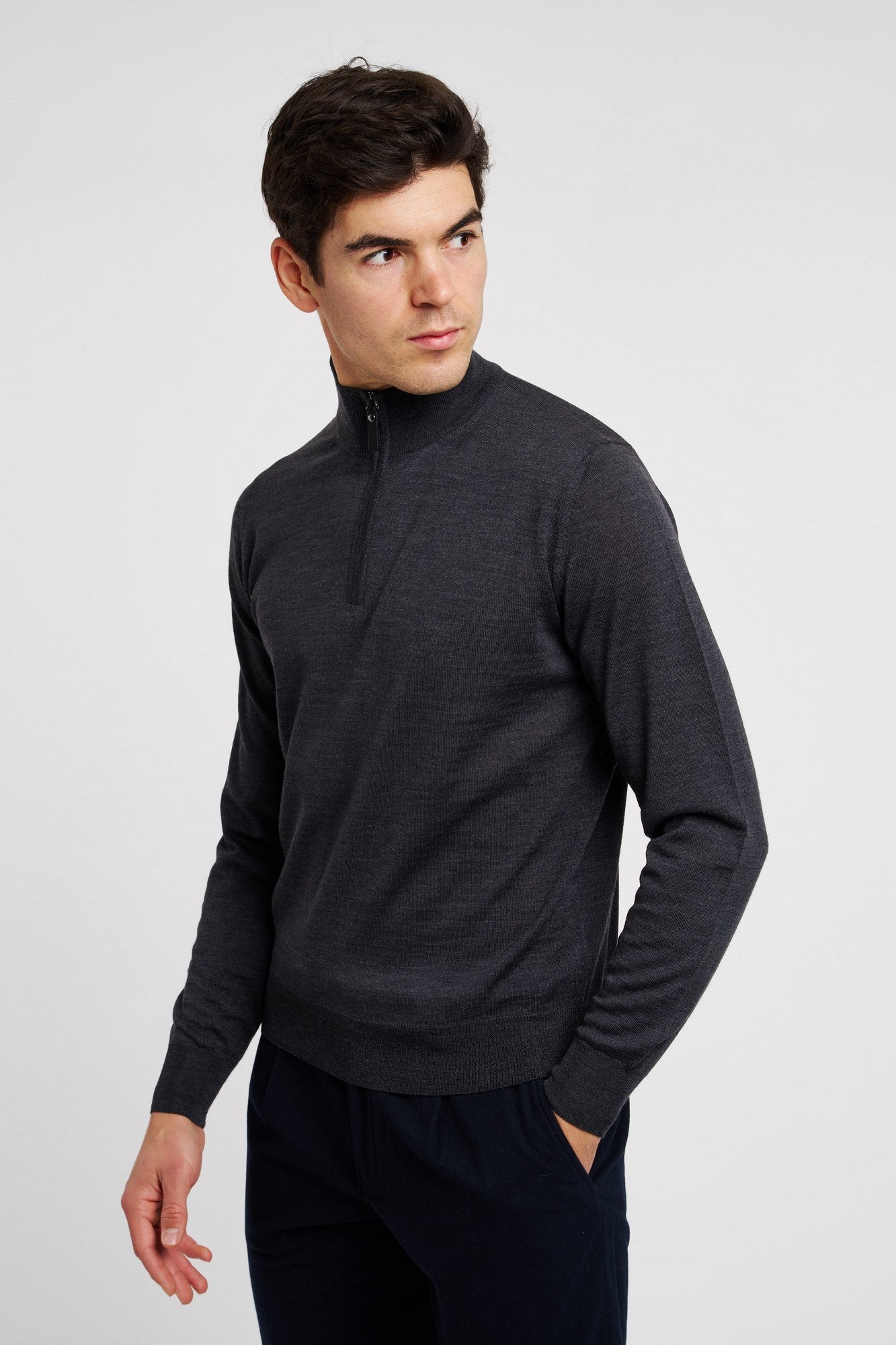 Canali Knitted Zip-up Wool Sweater Grey-3
