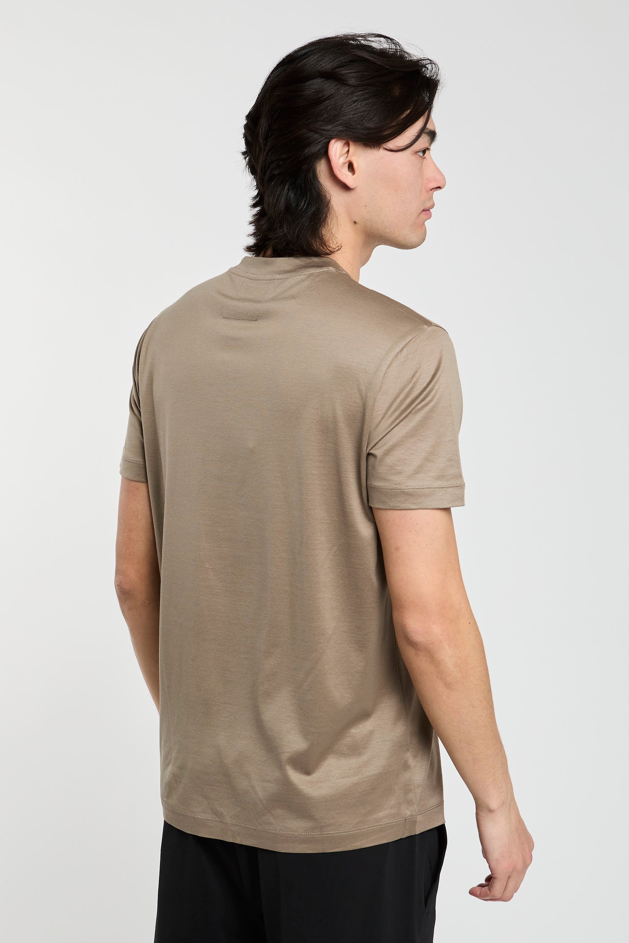 Emporio Armani T-Shirt aus Lyocell-Baumwoll-Mix in Braun-4