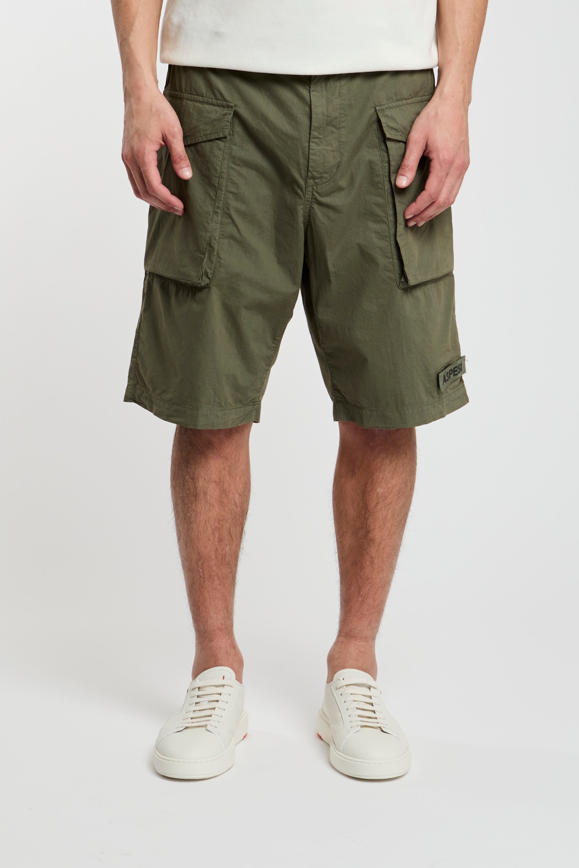 Aspesi Green Military Cotton Cargo Bermuda Shorts-7