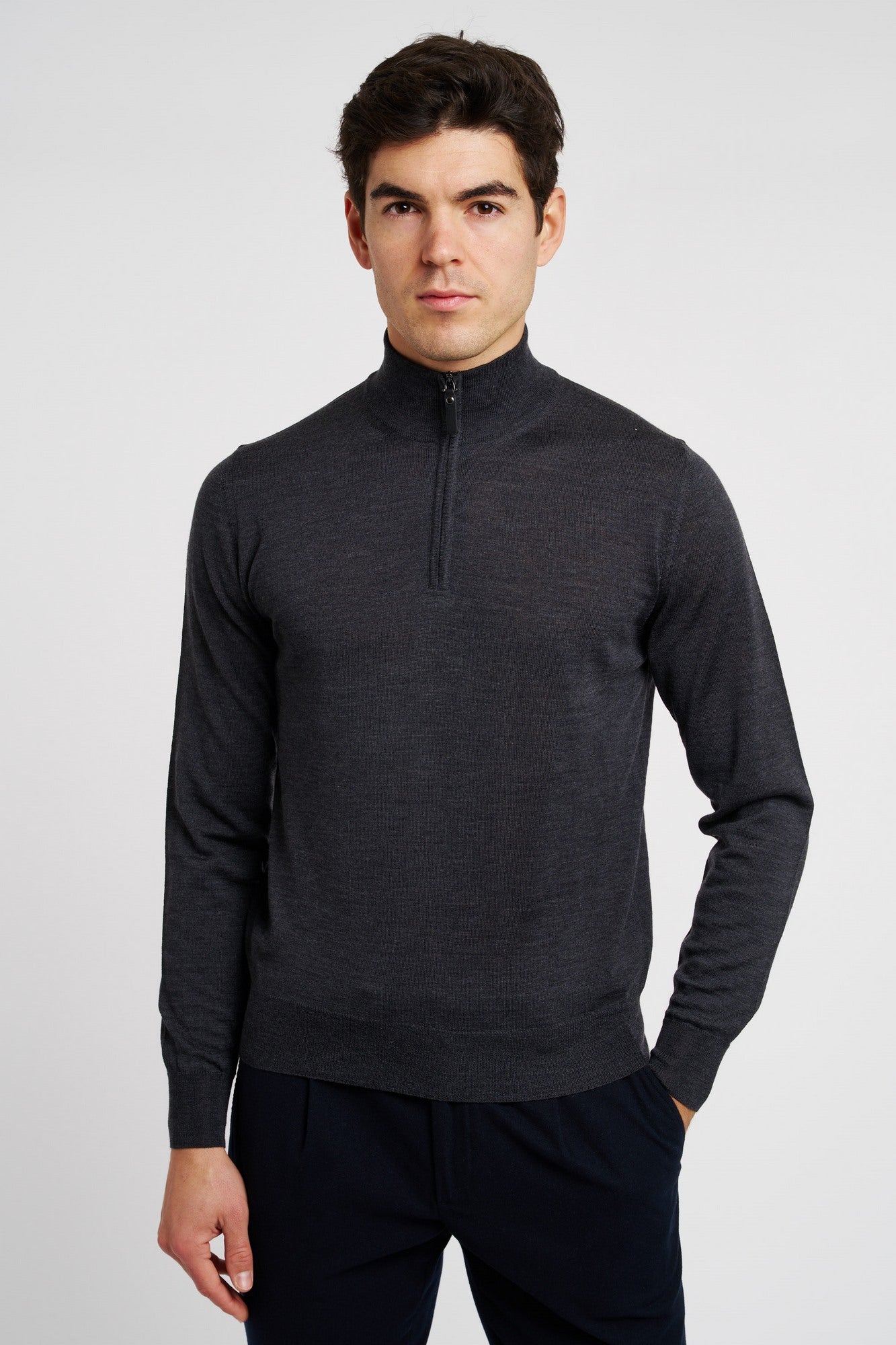 Canali Knitted Zip-up Wool Sweater Grey-1