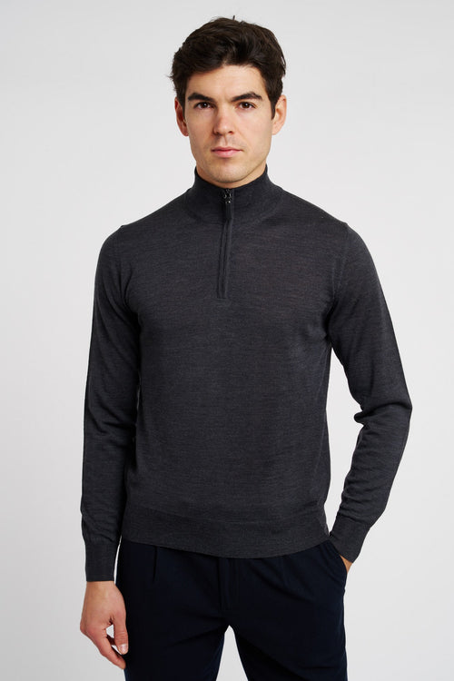 Canali Knitted Zip-up Wool Sweater Grey