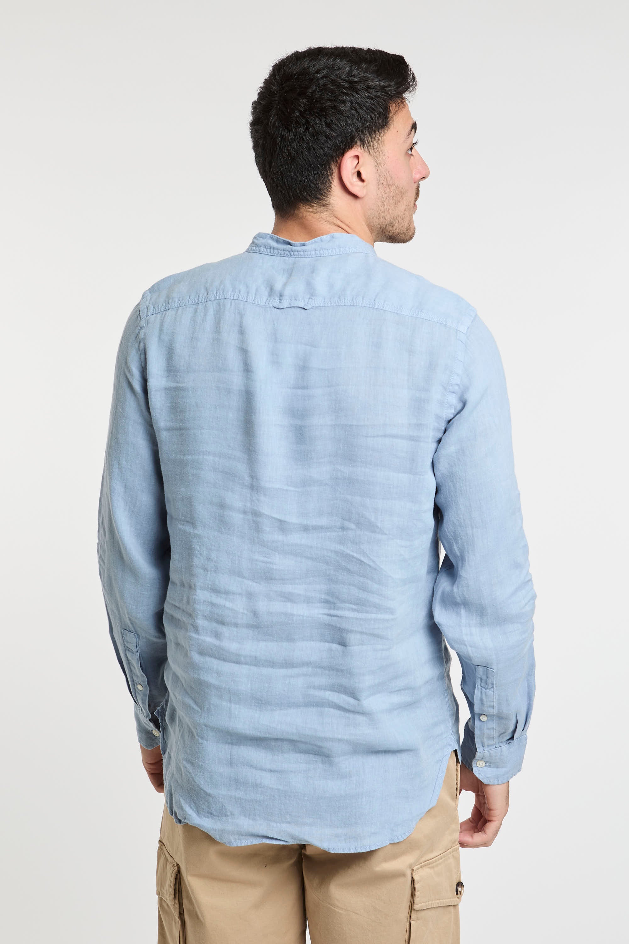 Woolrich Stehkragenhemd aus reinem Himmelblau Leinen-4