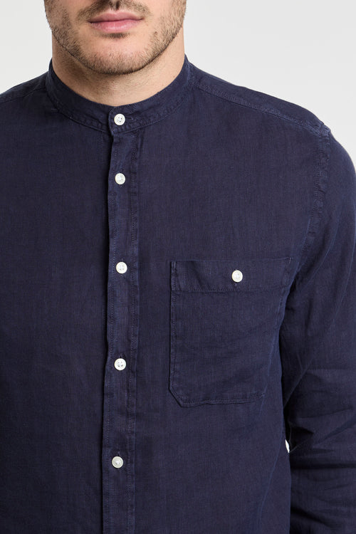 Woolrich Pure Linen Shirt with Mandarin Collar Blue