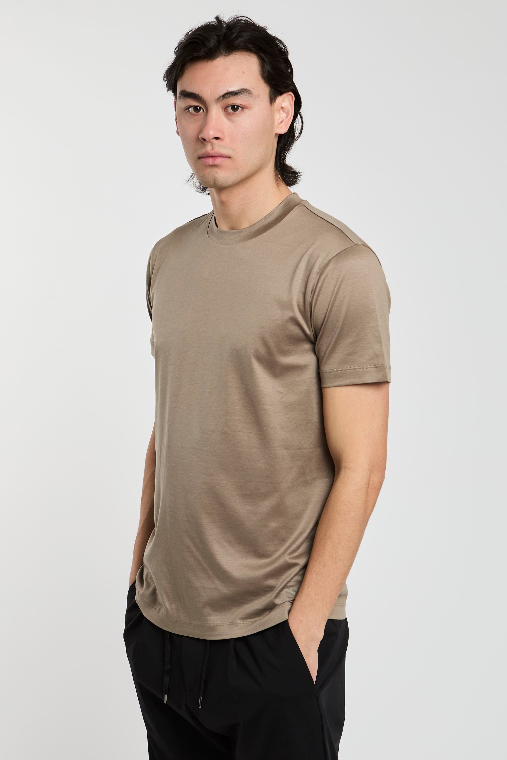 Emporio Armani T-Shirt aus Lyocell-Baumwoll-Mix in Braun-5