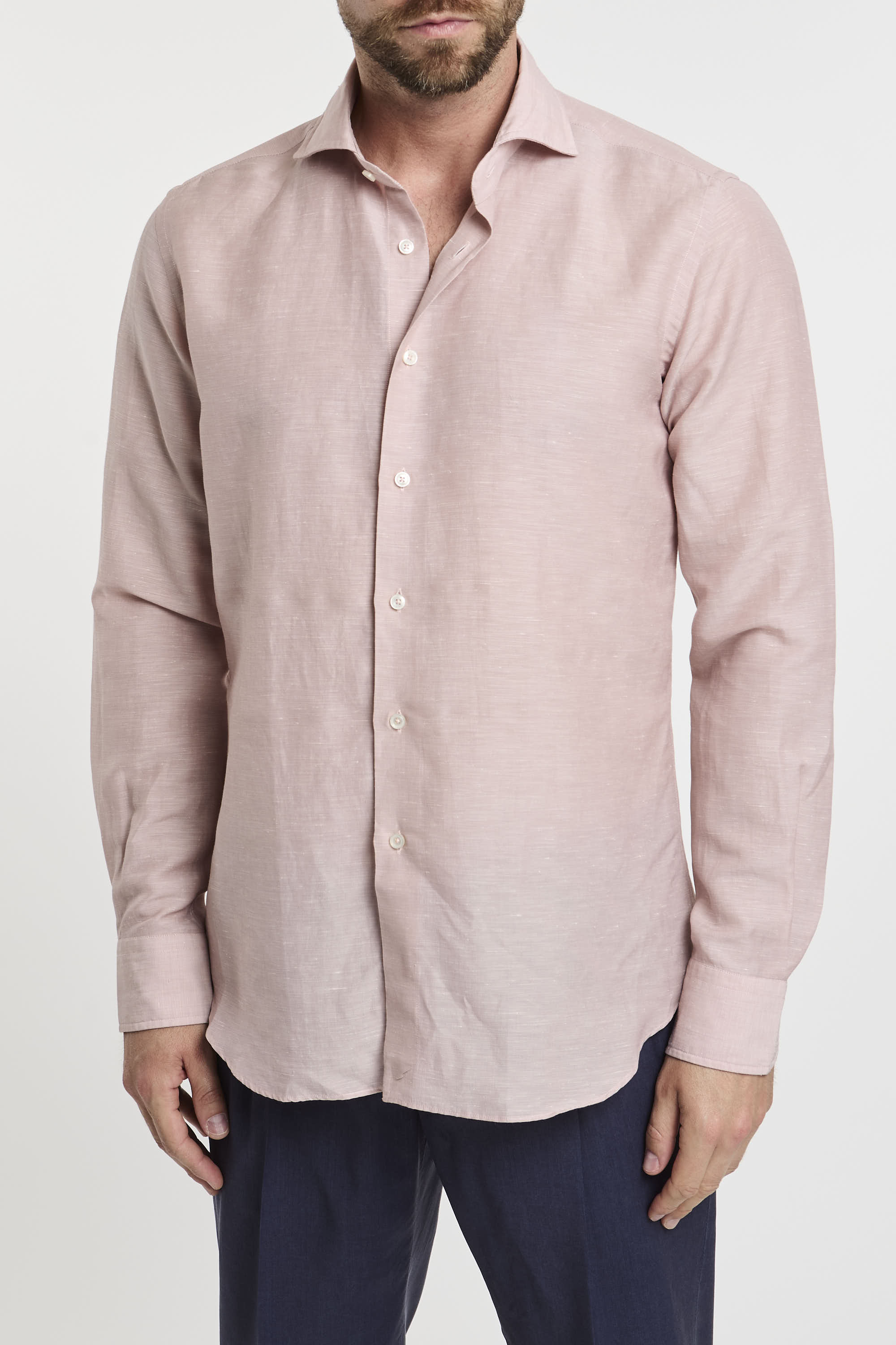 Xacus Wool and Linen Blend Pink Shirt-4
