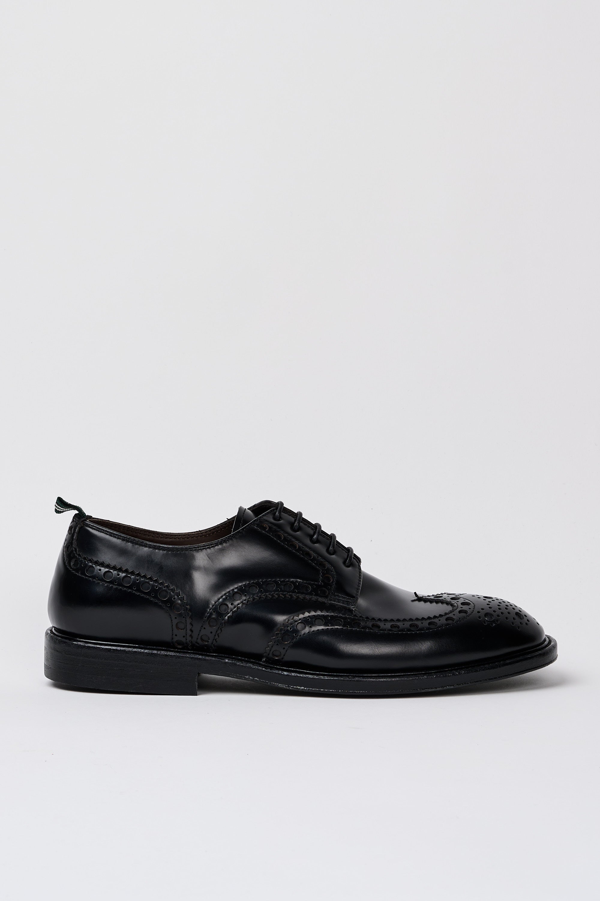 Green George Brogue Perforated Black Leather Shoe-1