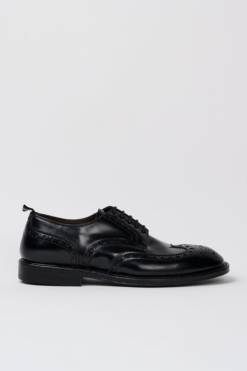 Green George Brogue Perforated Black Leather Shoe