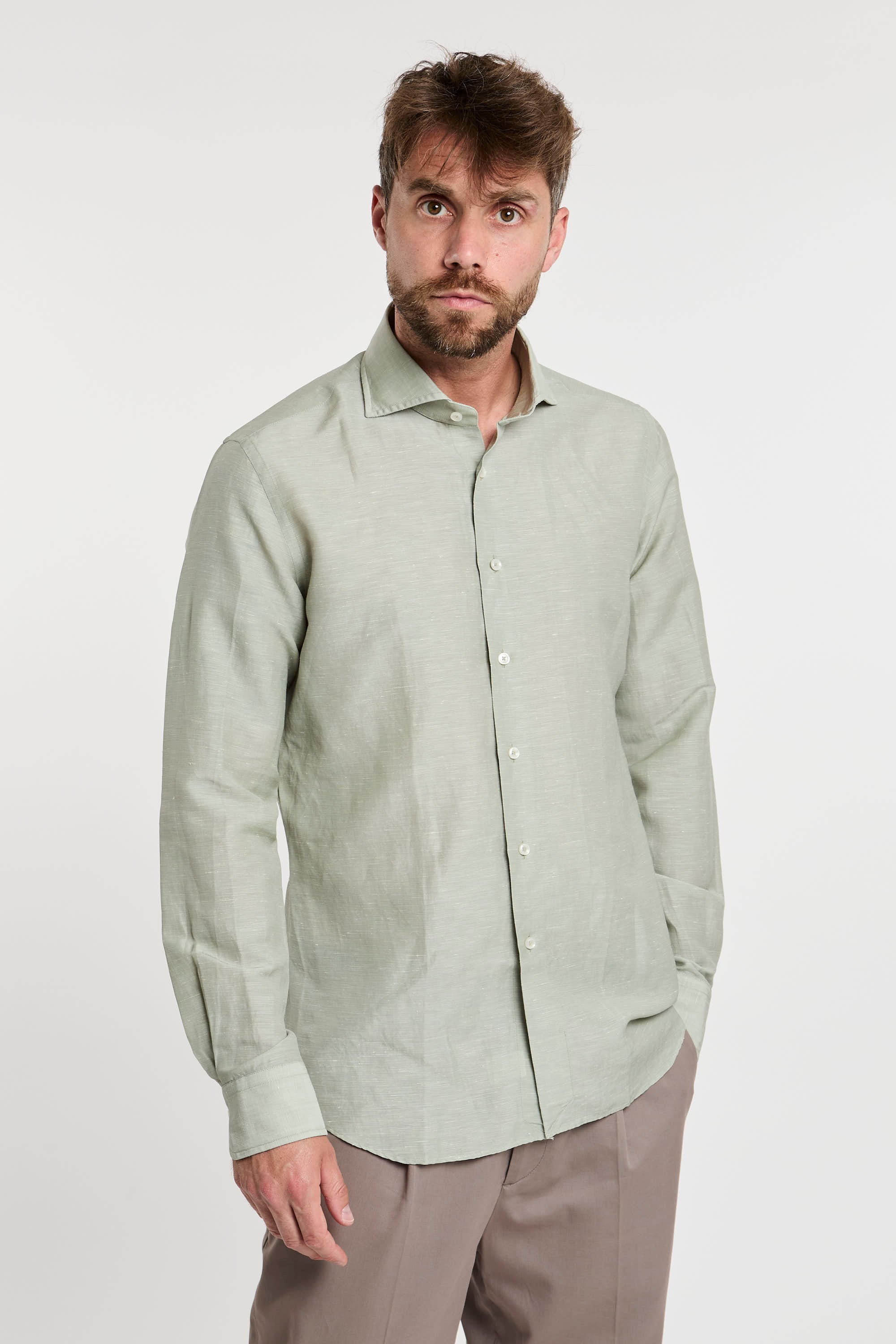 Xacus Wool and Linen Blend Green Shirt-3