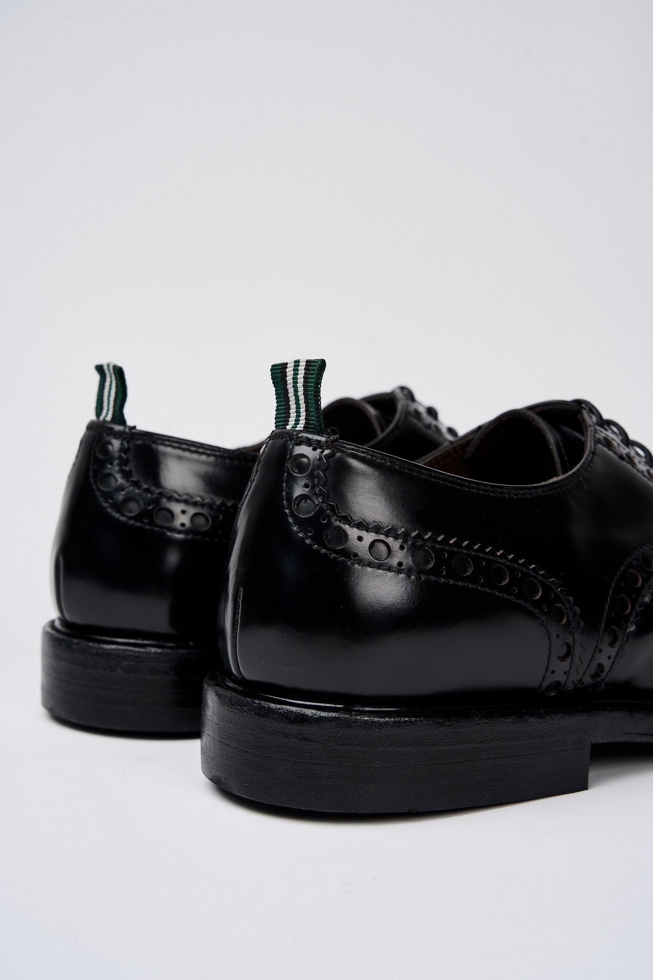 Green George Brogue Perforated Black Leather Shoe-5
