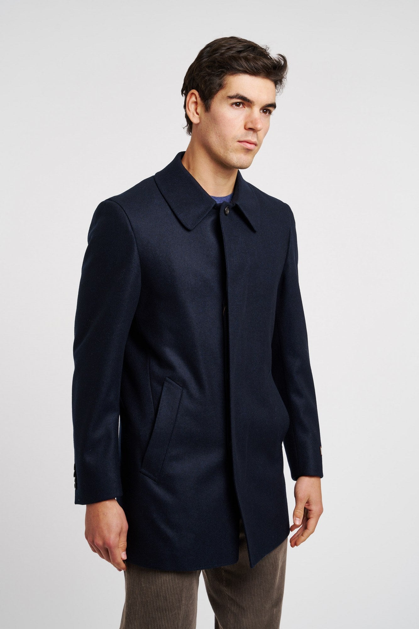 Canali Einreihiger Mantel aus blauer Wolle-1