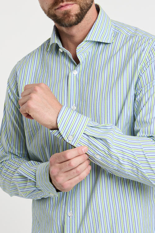 Xacus Blue Striped Cotton Shirt