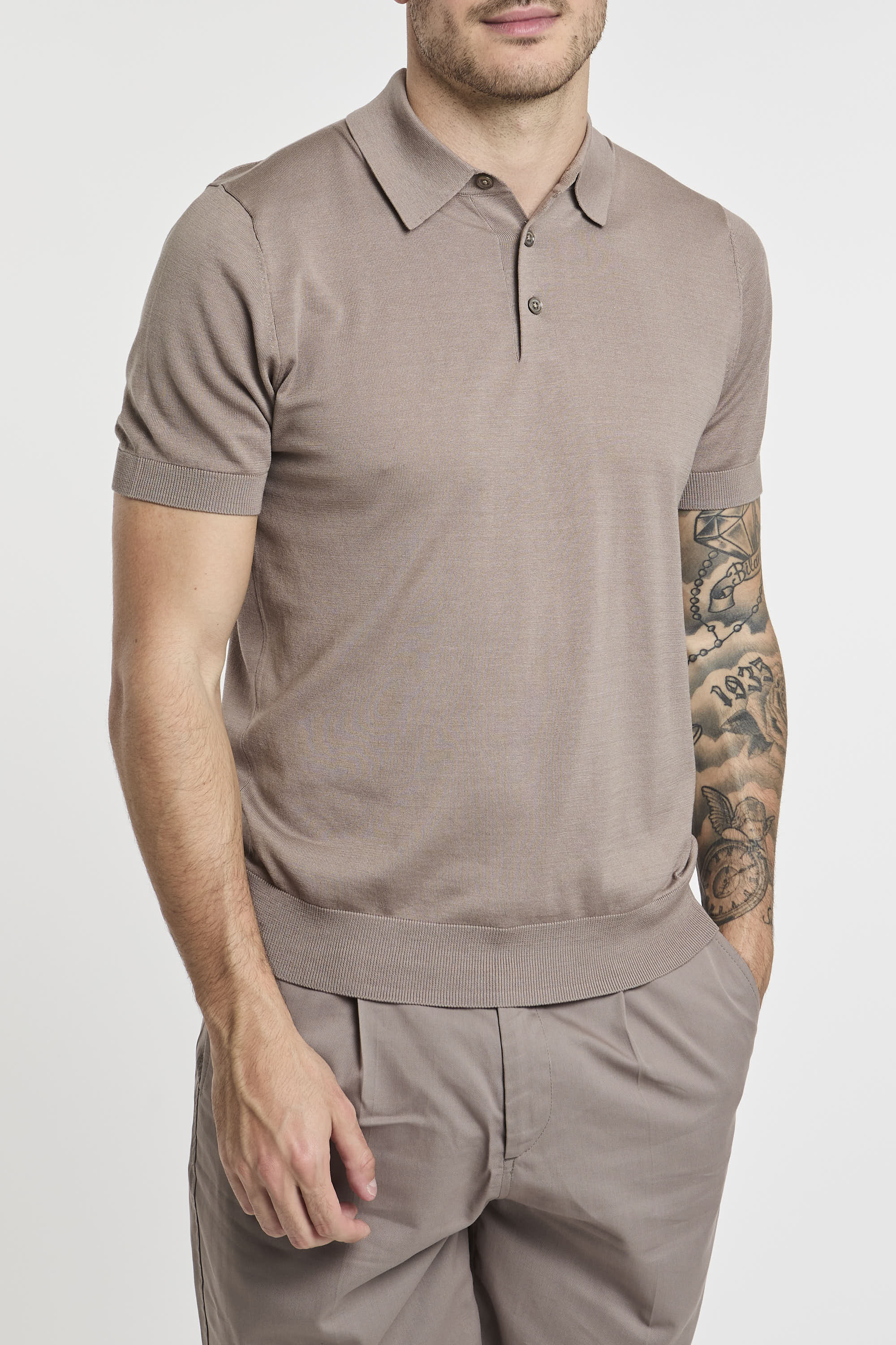 Paolo Pecora Silk and Cotton Blend Polo in Taupe-3