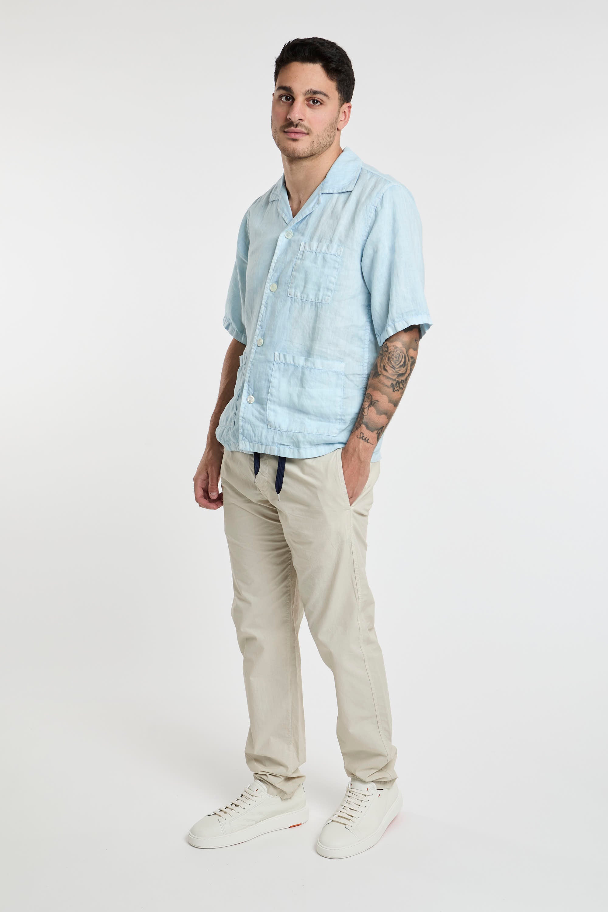 Aspesi Linen Bowling Shirt in Blue-7