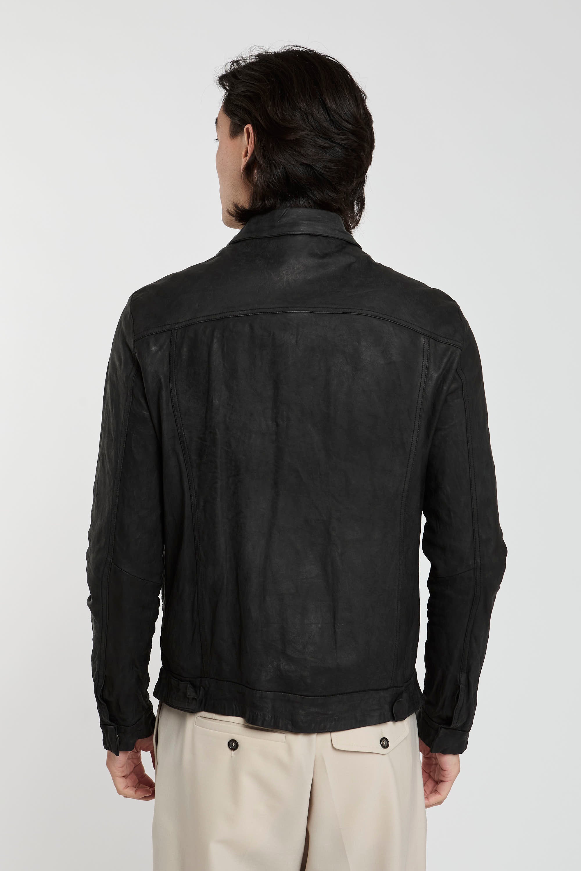 Giorgio Brato Leather Jacket with Shirt Effect Black-5