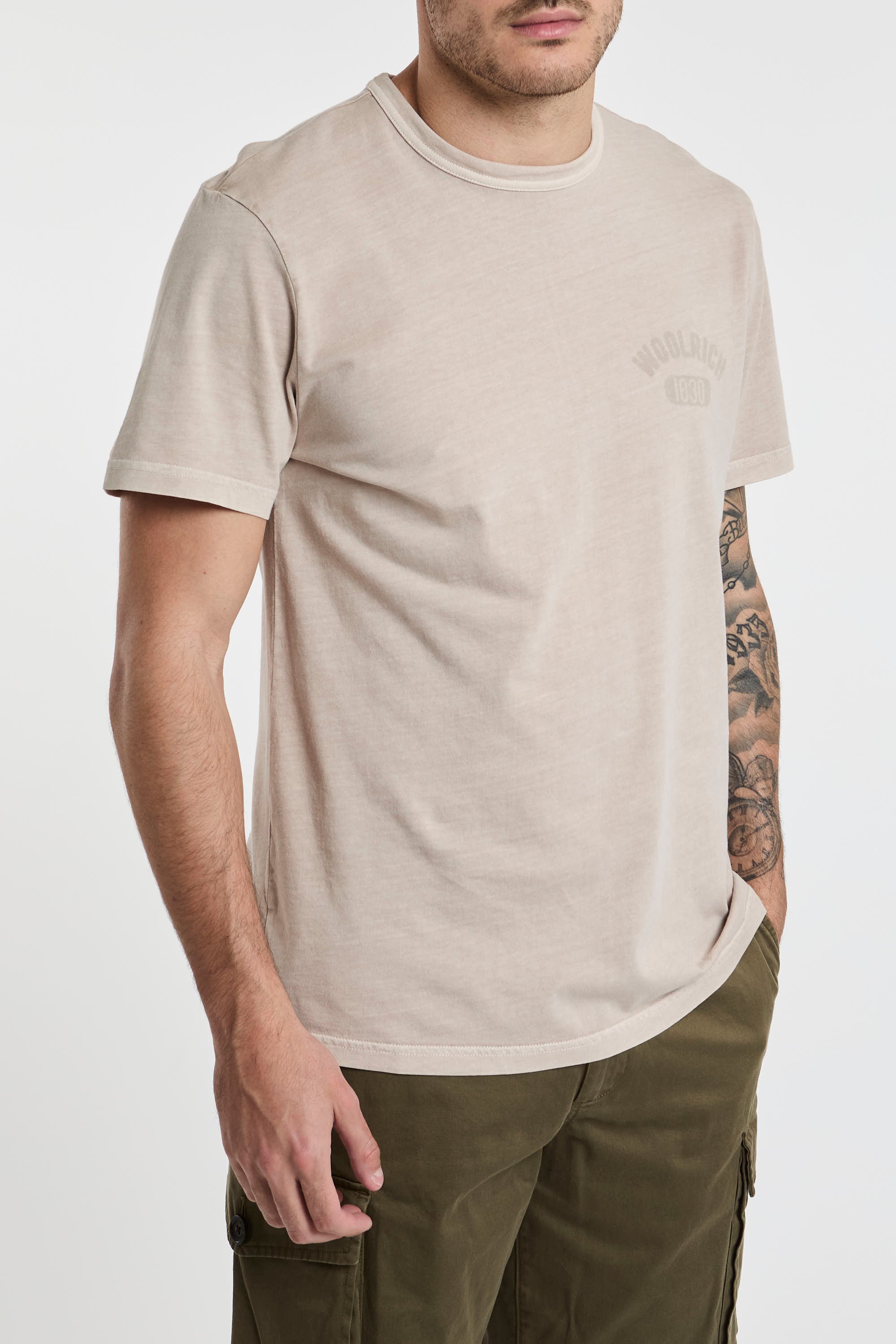 Woolrich T-Shirt in Reiner Baumwolle Beige-5
