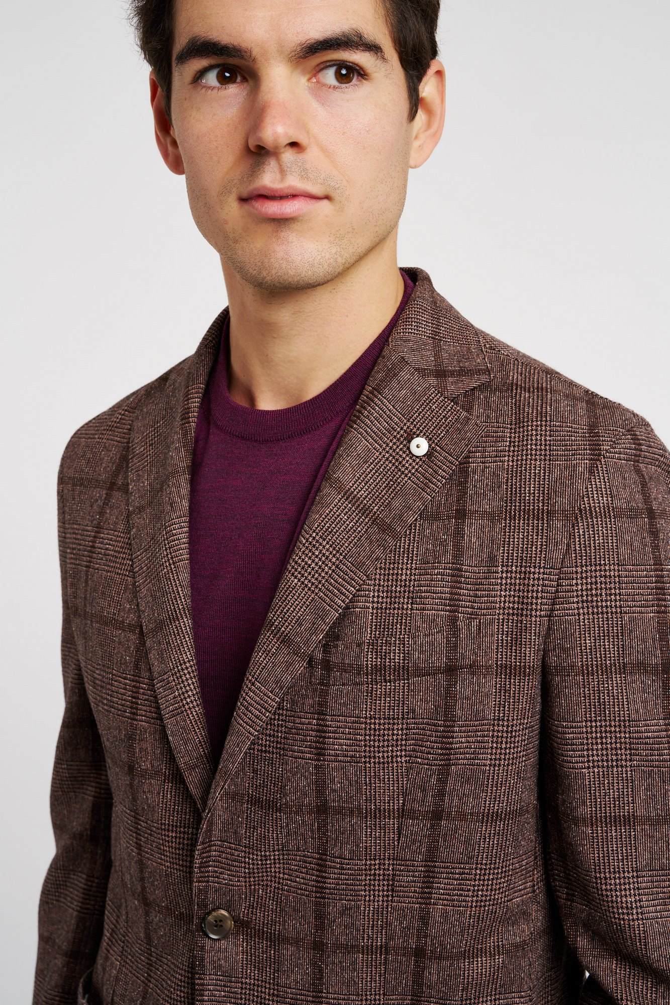L.B.M. 1911 Single-Breasted Mixed Wool/Cotton/Silk Brown Houndstooth Jacket-5