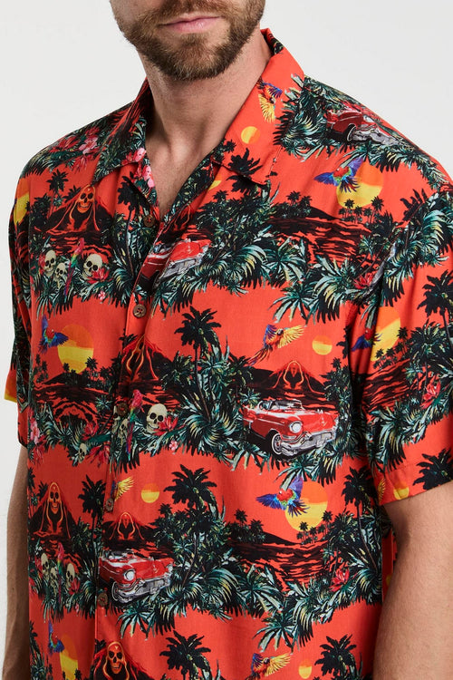 Mauna Kea Hemd mit Hawaii-Druck Viskose Orange