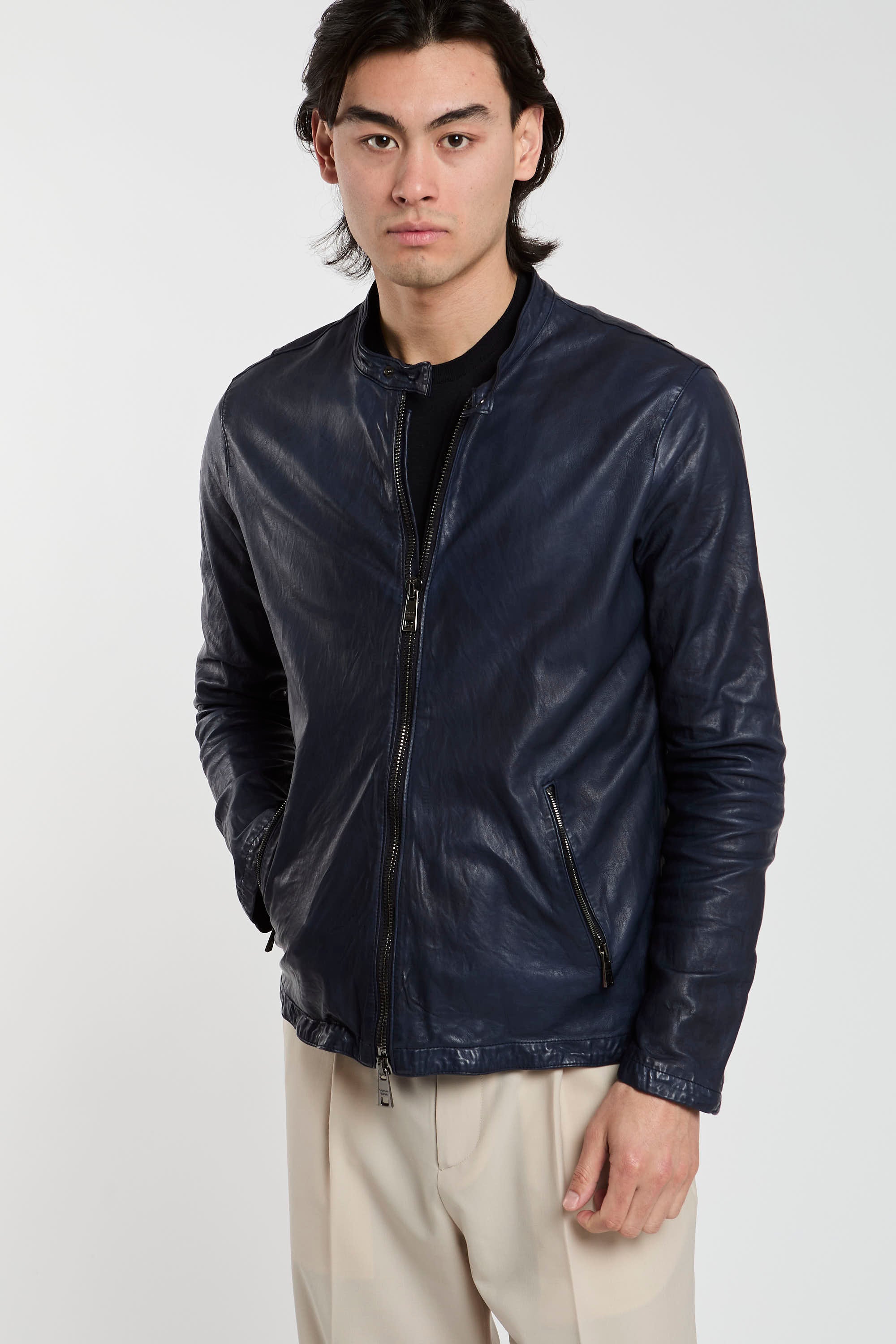 Giorgio Brato Blue Leather Jacket-3
