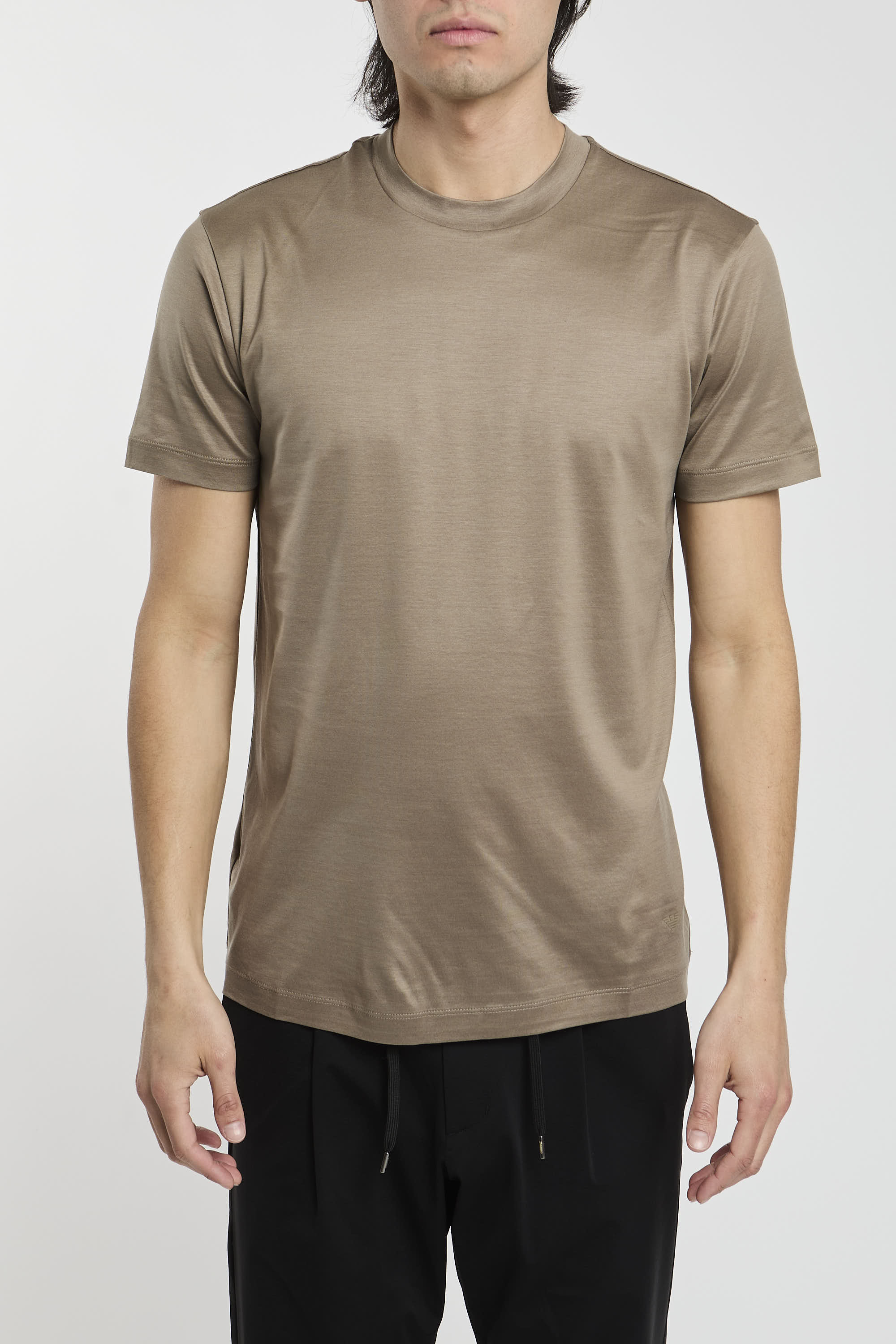 Emporio Armani T-Shirt aus Lyocell-Baumwoll-Mix in Braun-1
