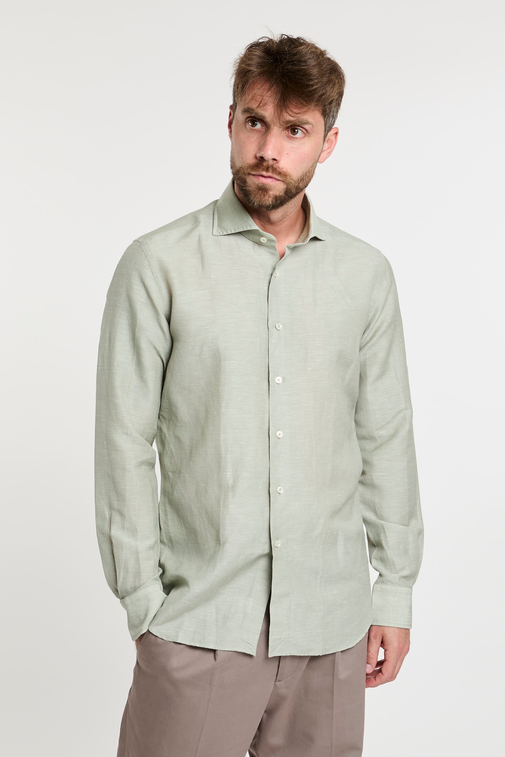 Xacus Wool and Linen Blend Green Shirt-5